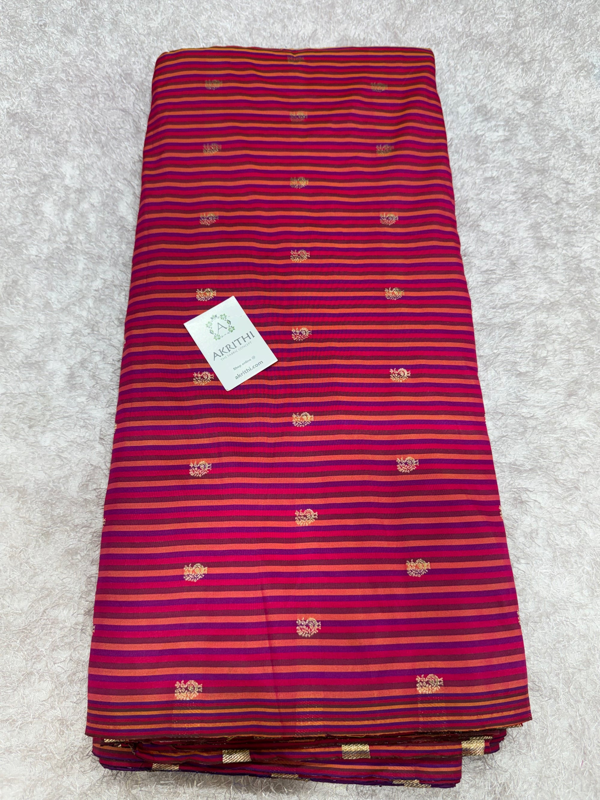 Semi Banarasi multi striped silk fabric