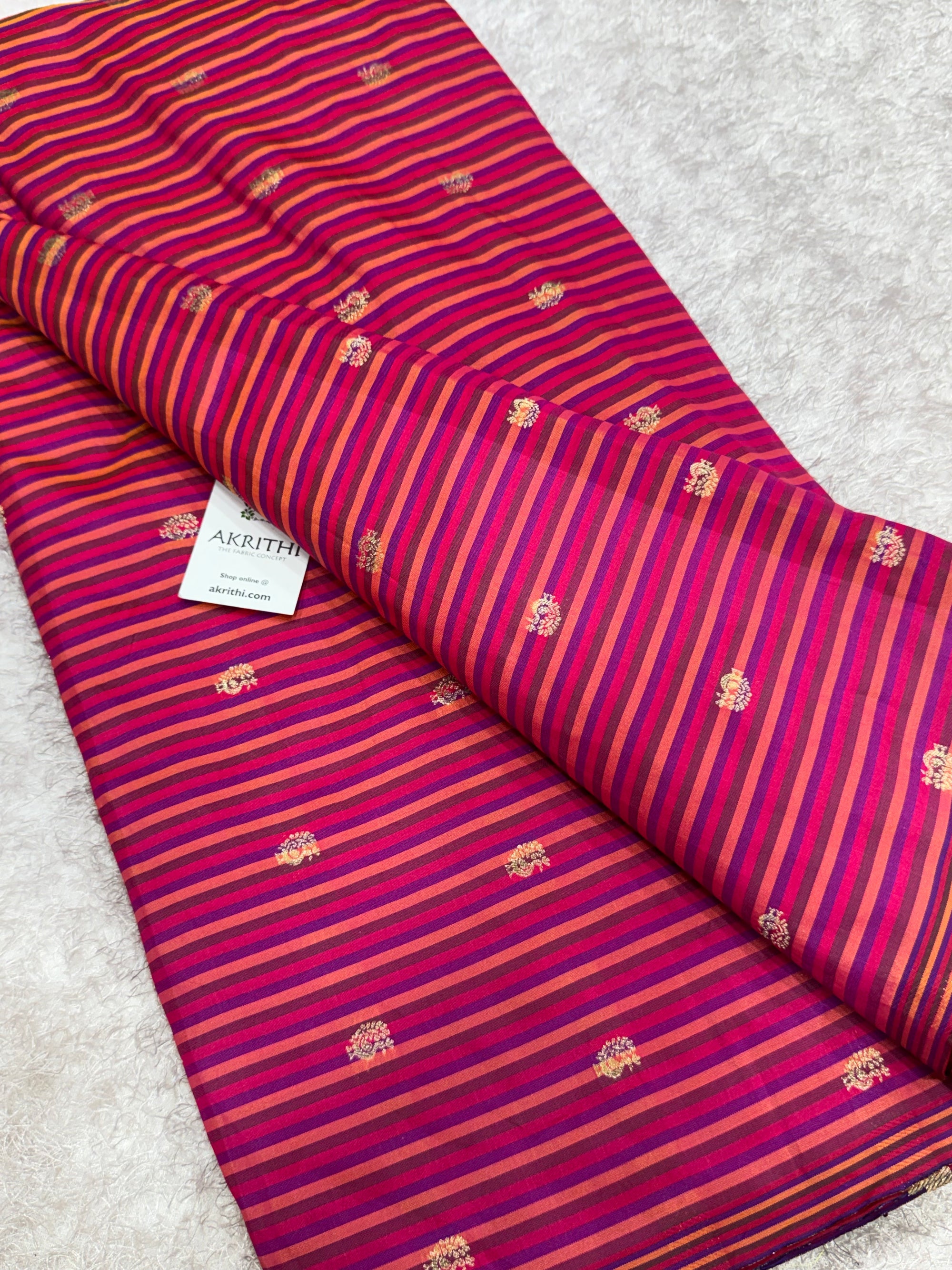 Semi Banarasi multi striped silk fabric