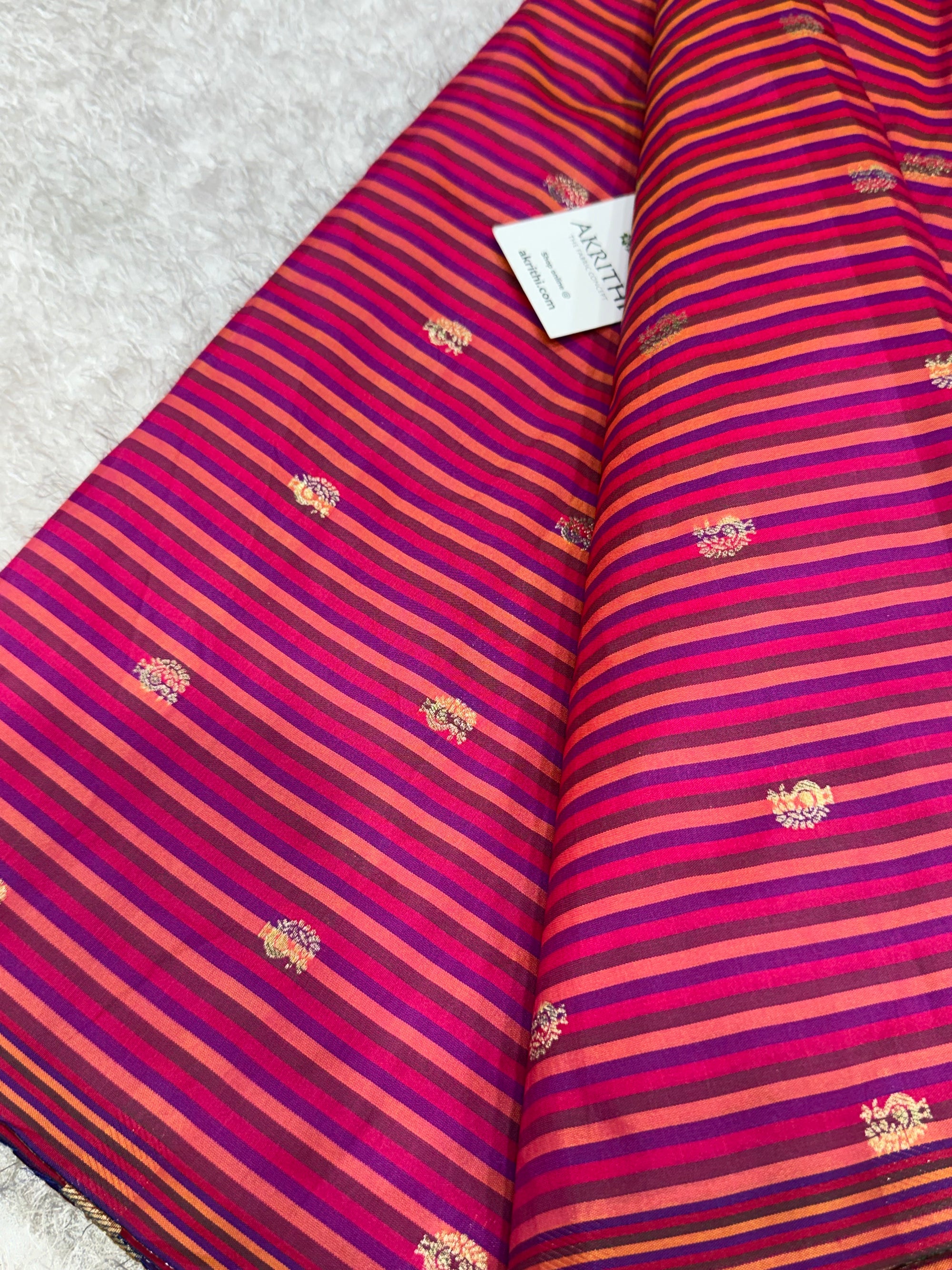 Semi Banarasi multi striped silk fabric