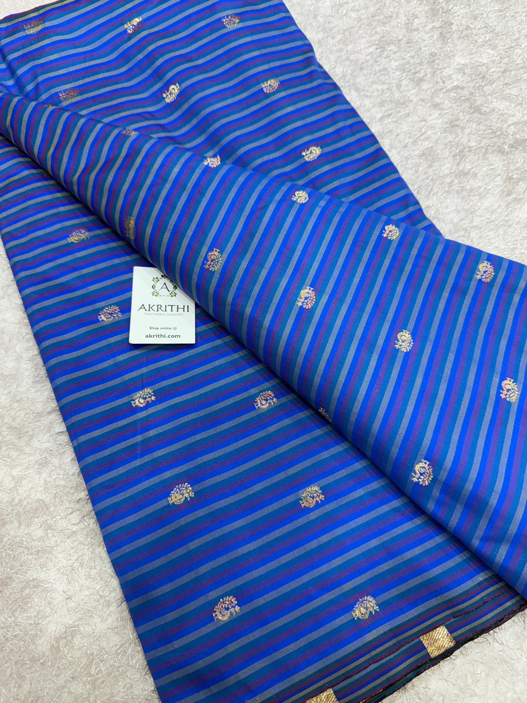Semi Banarasi multi striped silk fabric