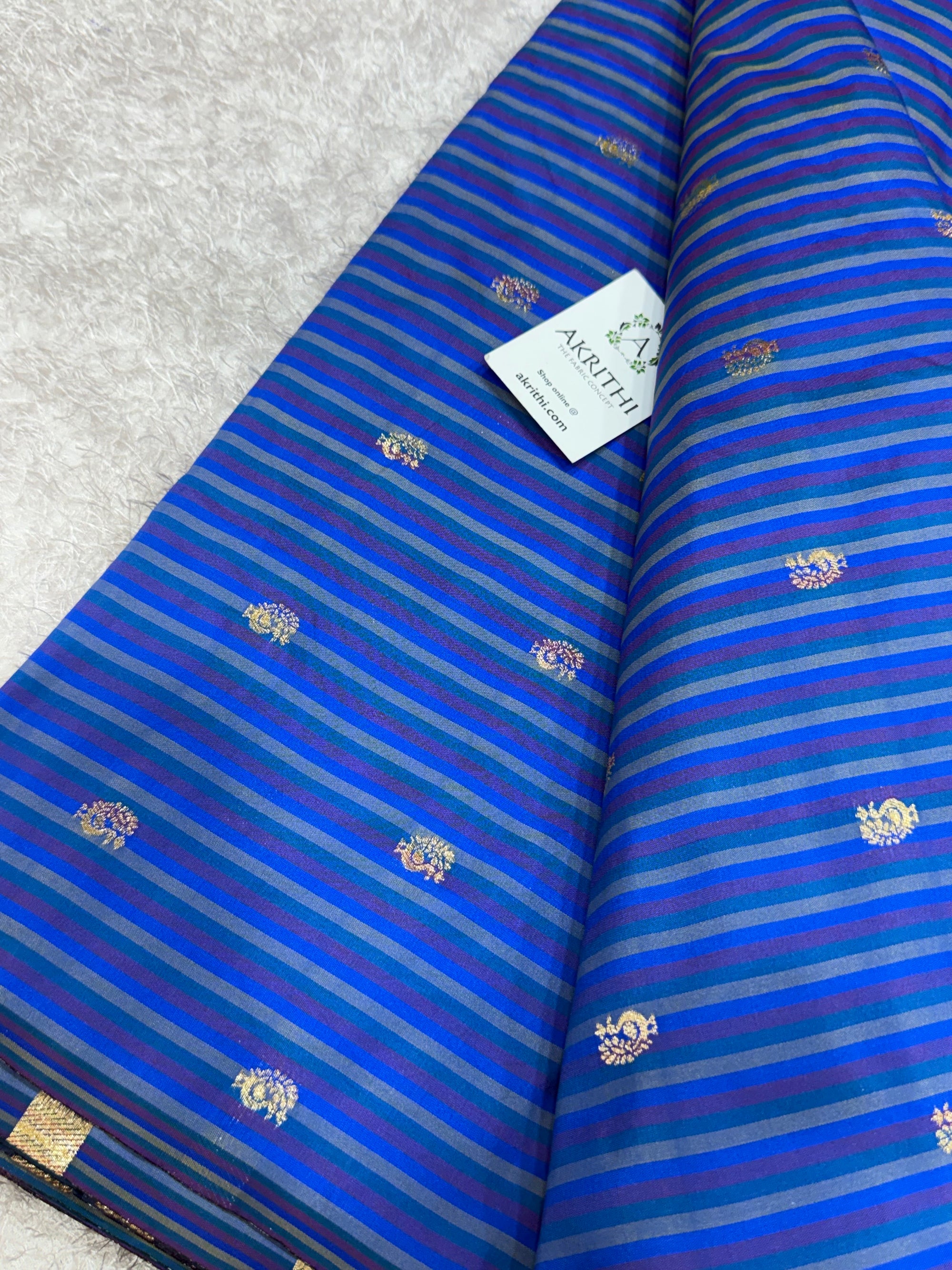 Semi Banarasi multi striped silk fabric