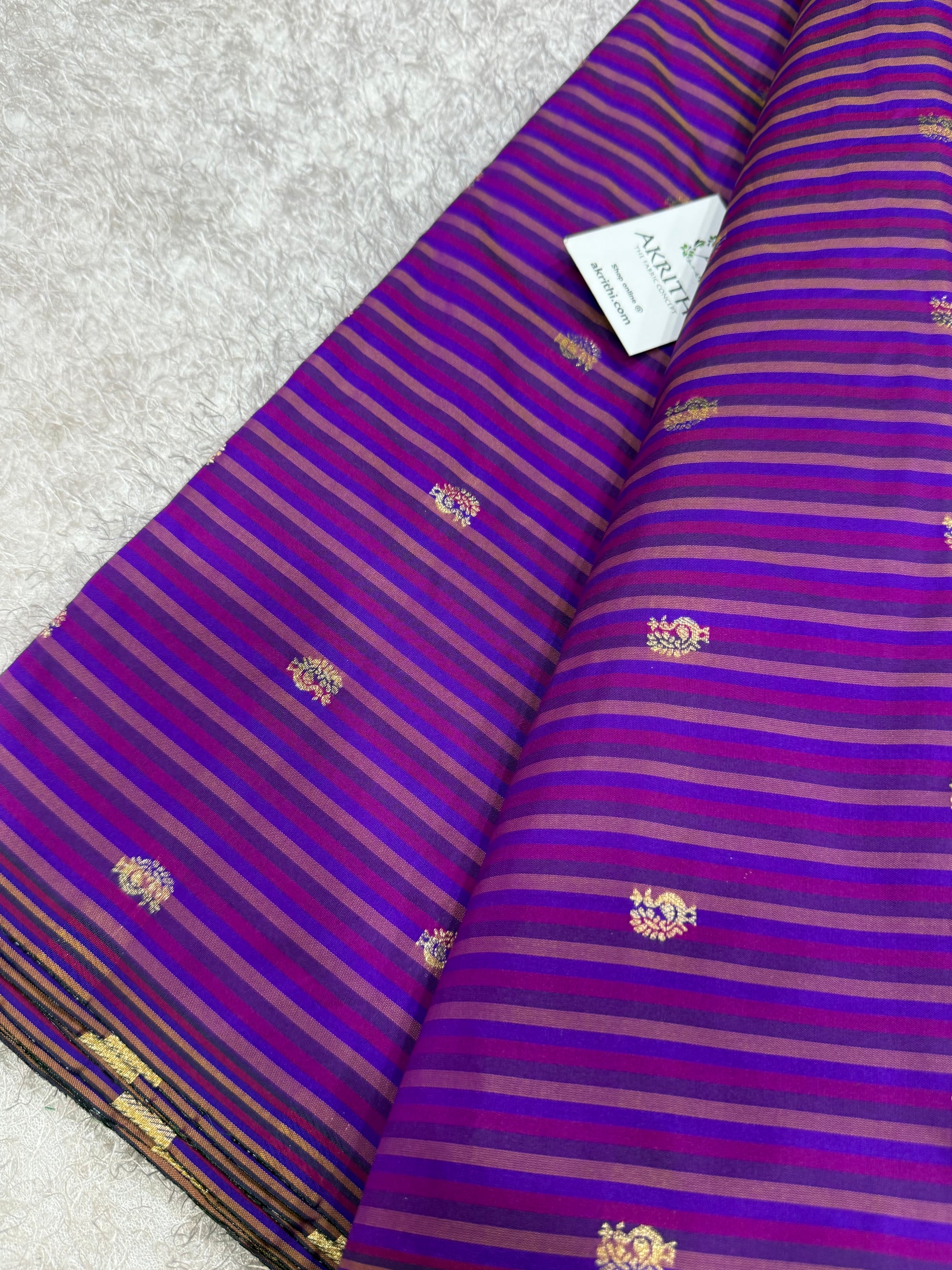 Semi Banarasi multi striped silk fabric
