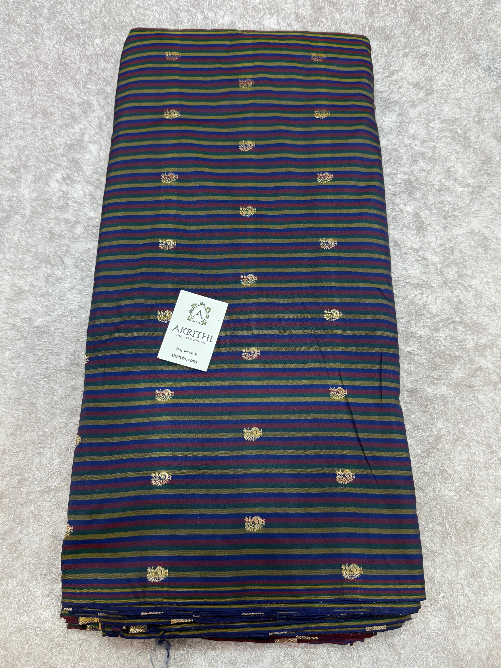 Semi Banarasi multi striped silk fabric