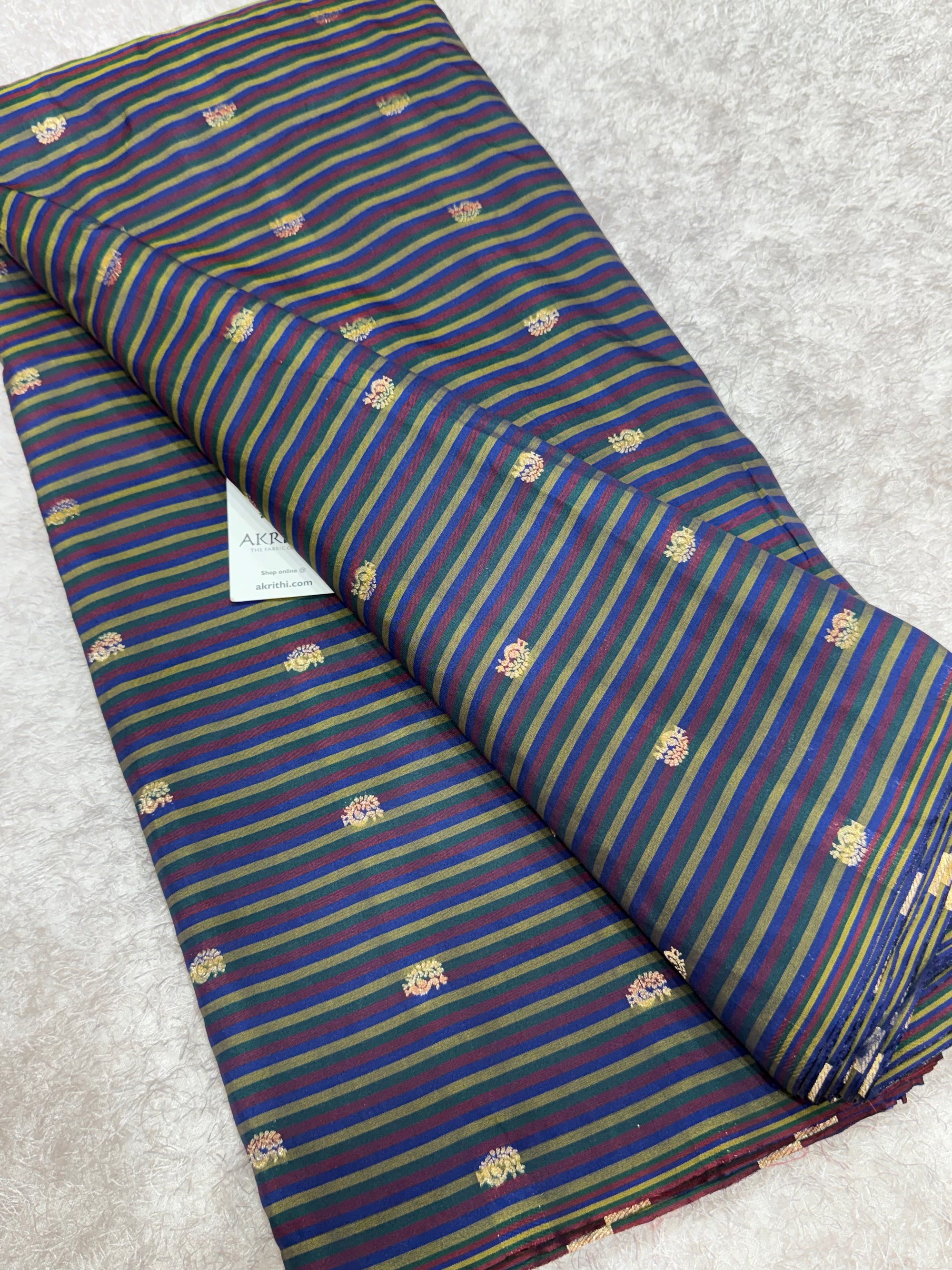 Semi Banarasi multi striped silk fabric