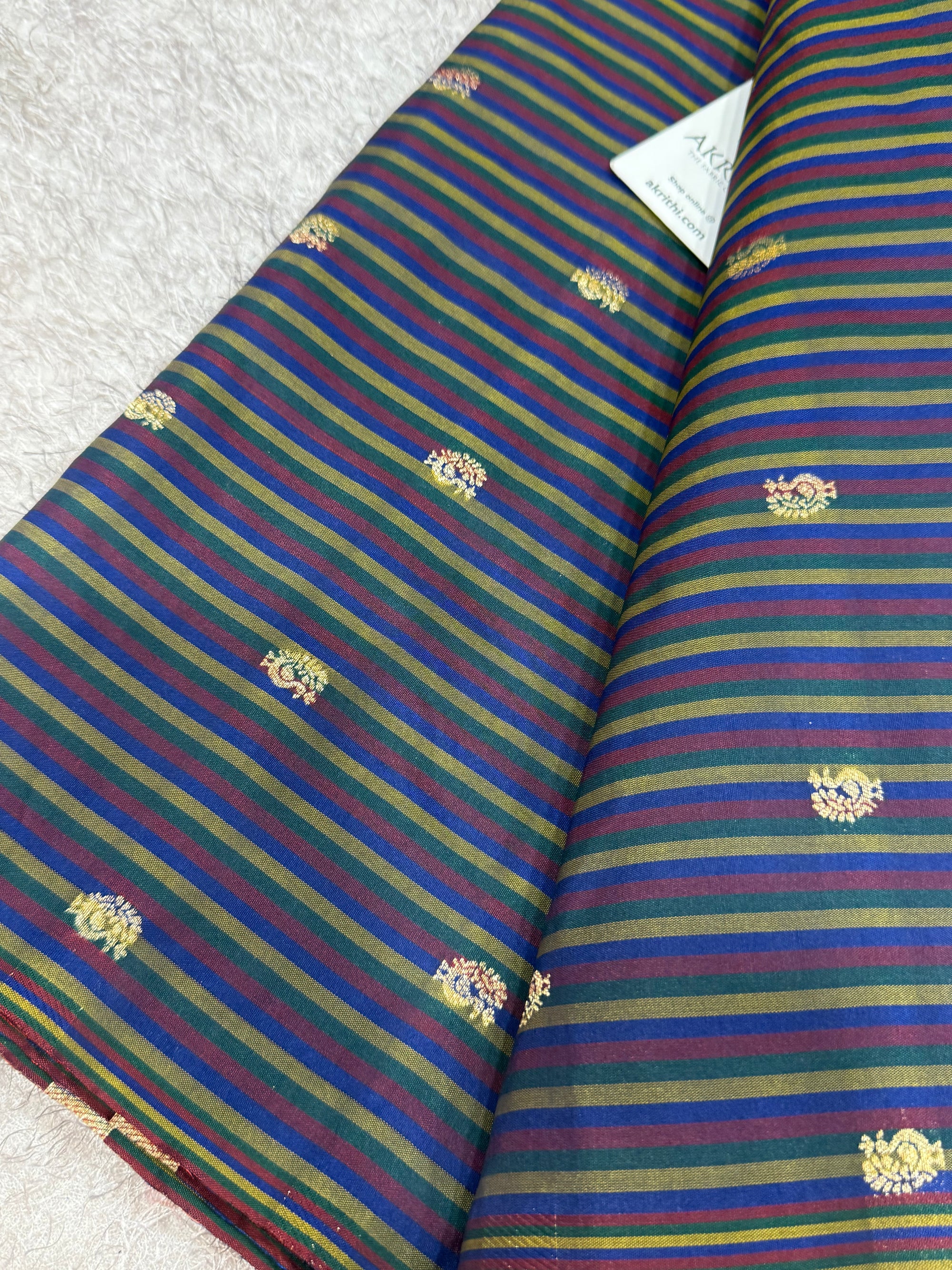 Semi Banarasi multi striped silk fabric