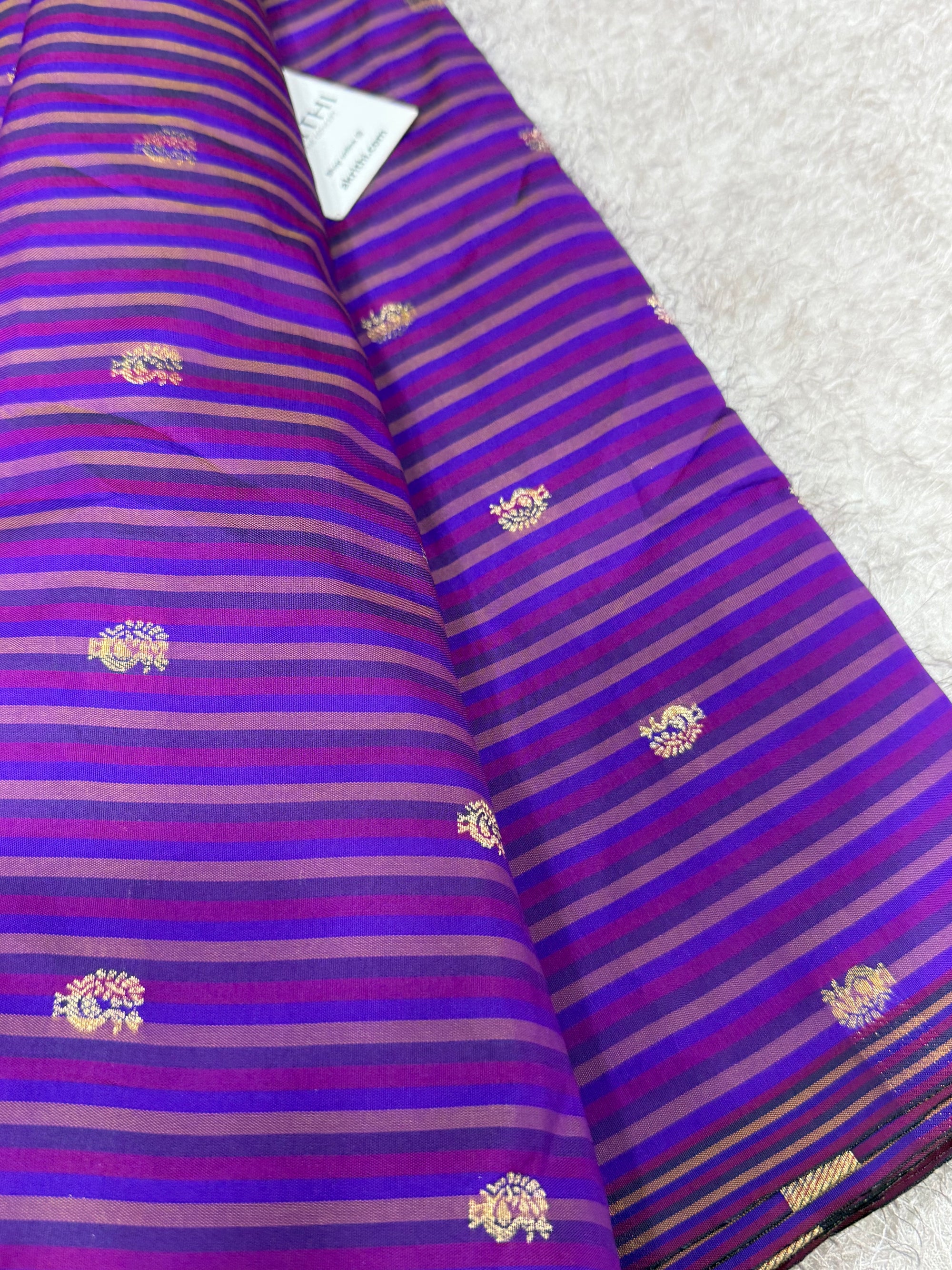 Semi Banarasi multi striped silk fabric