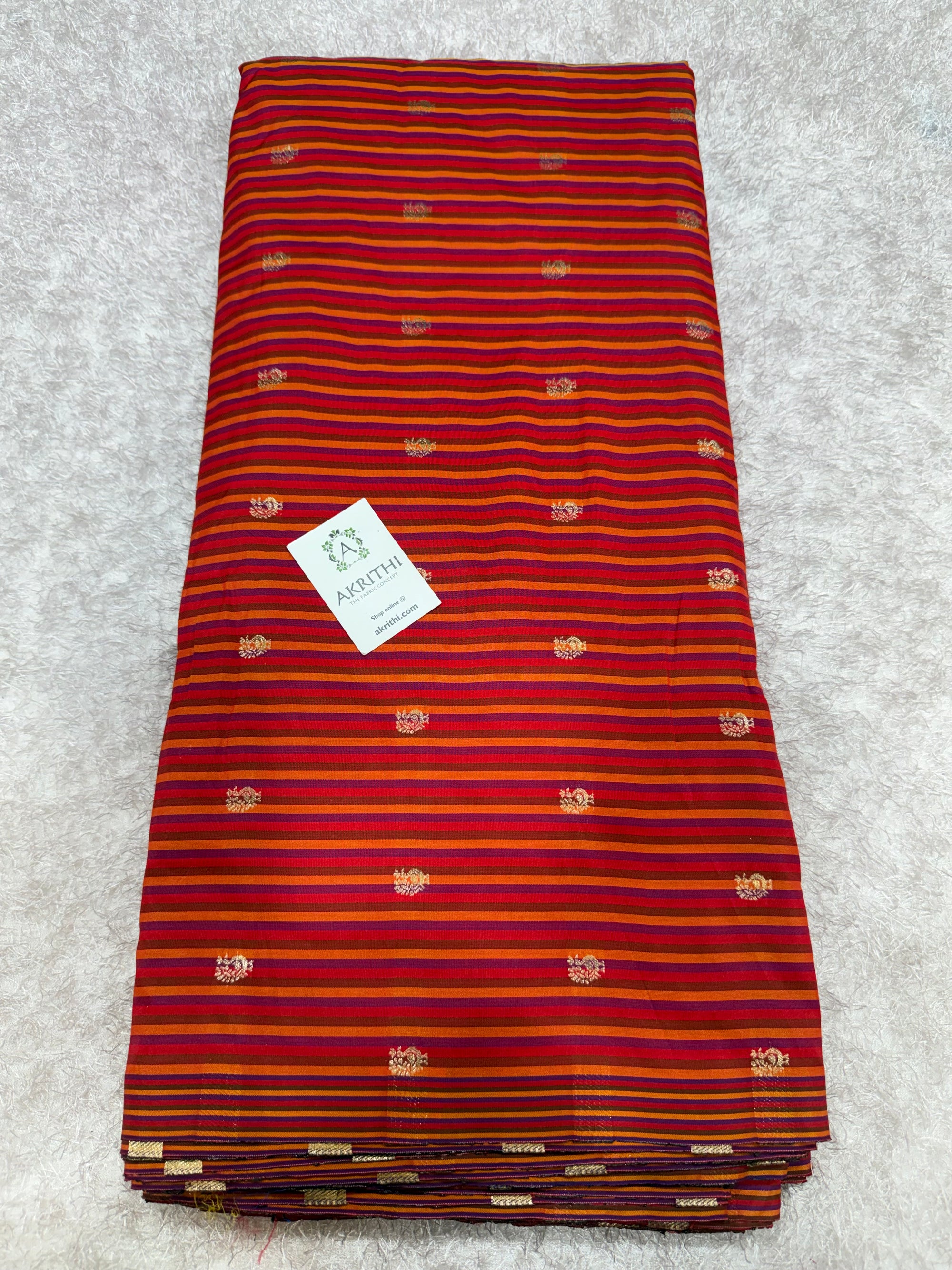 Semi Banarasi multi striped silk fabric