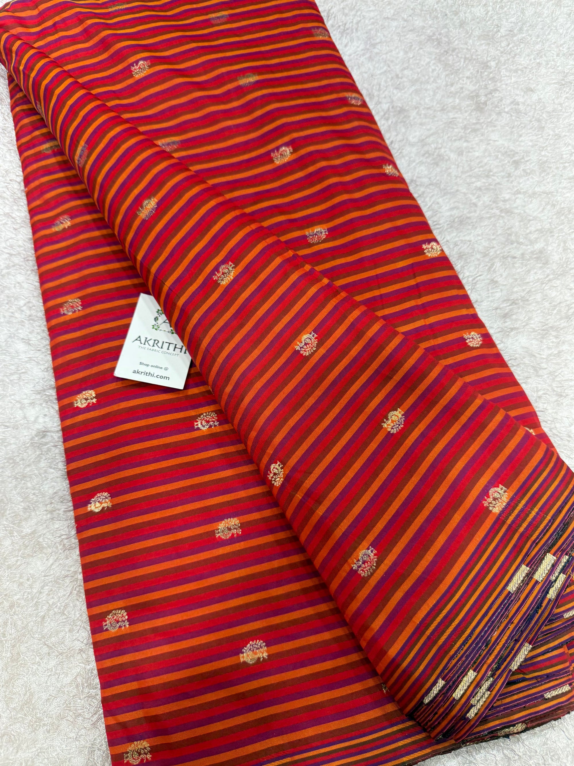 Semi Banarasi multi striped silk fabric