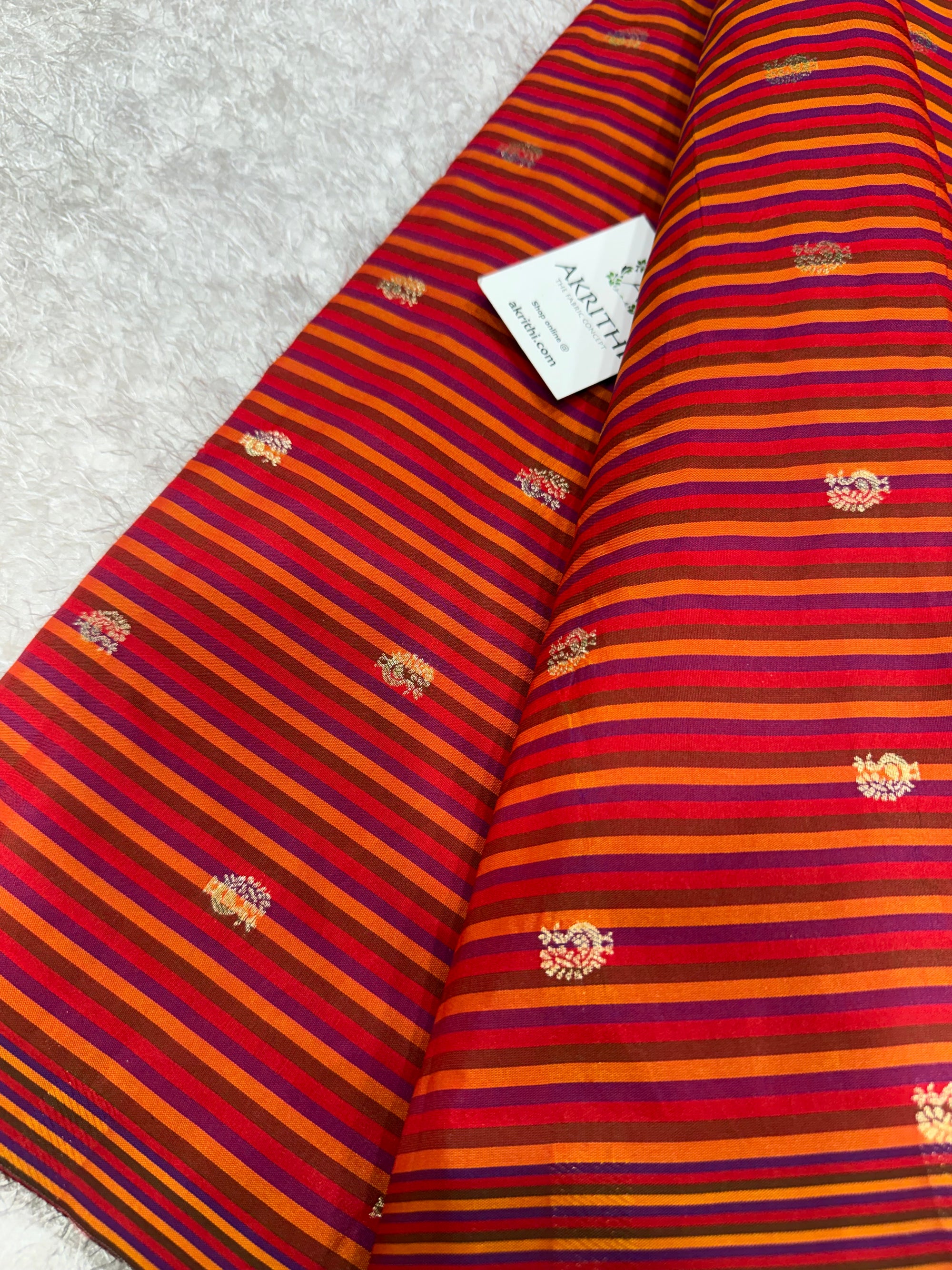 Semi Banarasi multi striped silk fabric