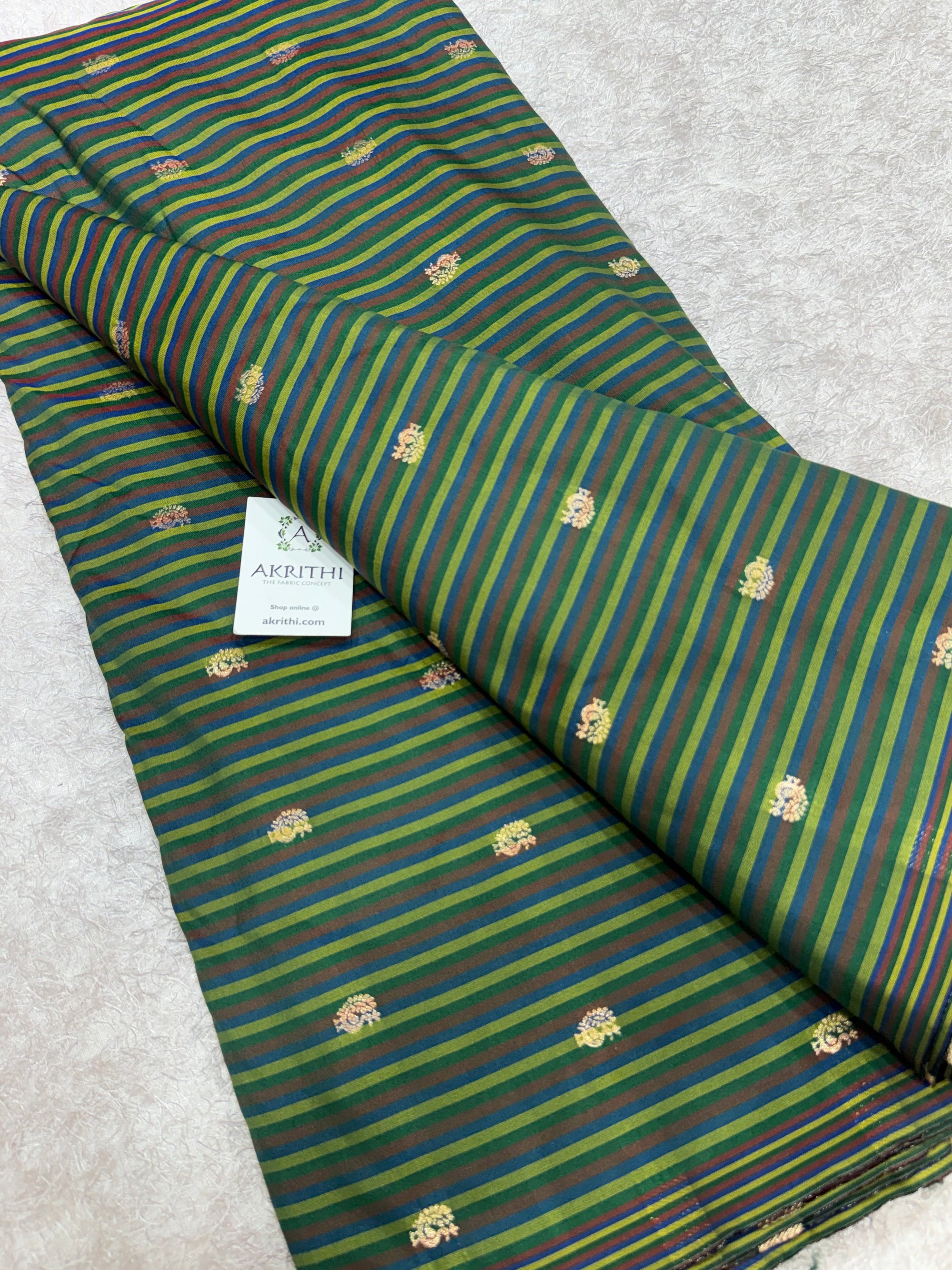 Semi Banarasi multi striped silk fabric