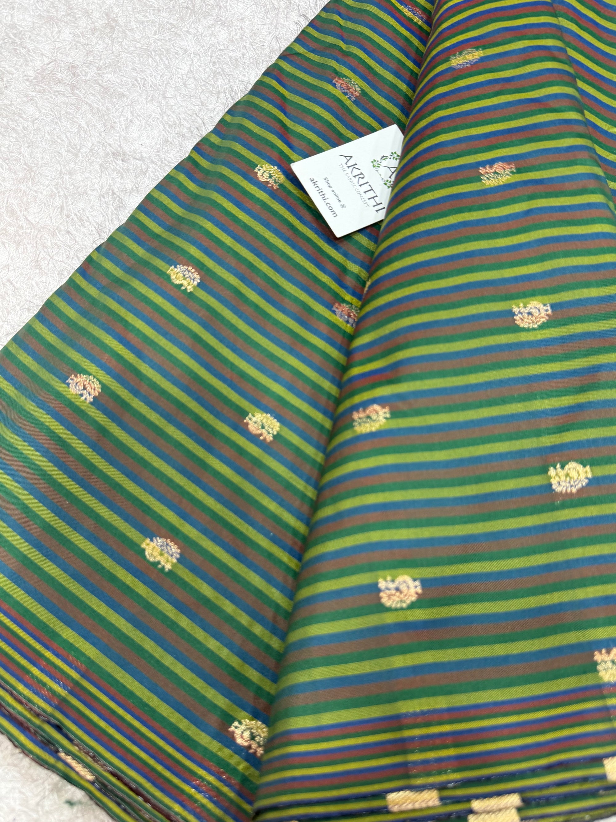 Semi Banarasi multi striped silk fabric