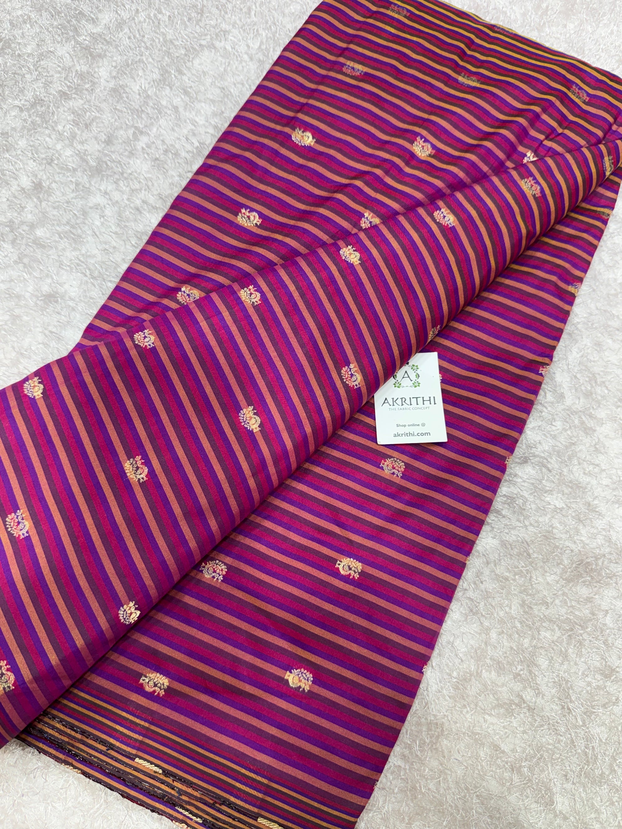 Semi Banarasi multi striped silk fabric