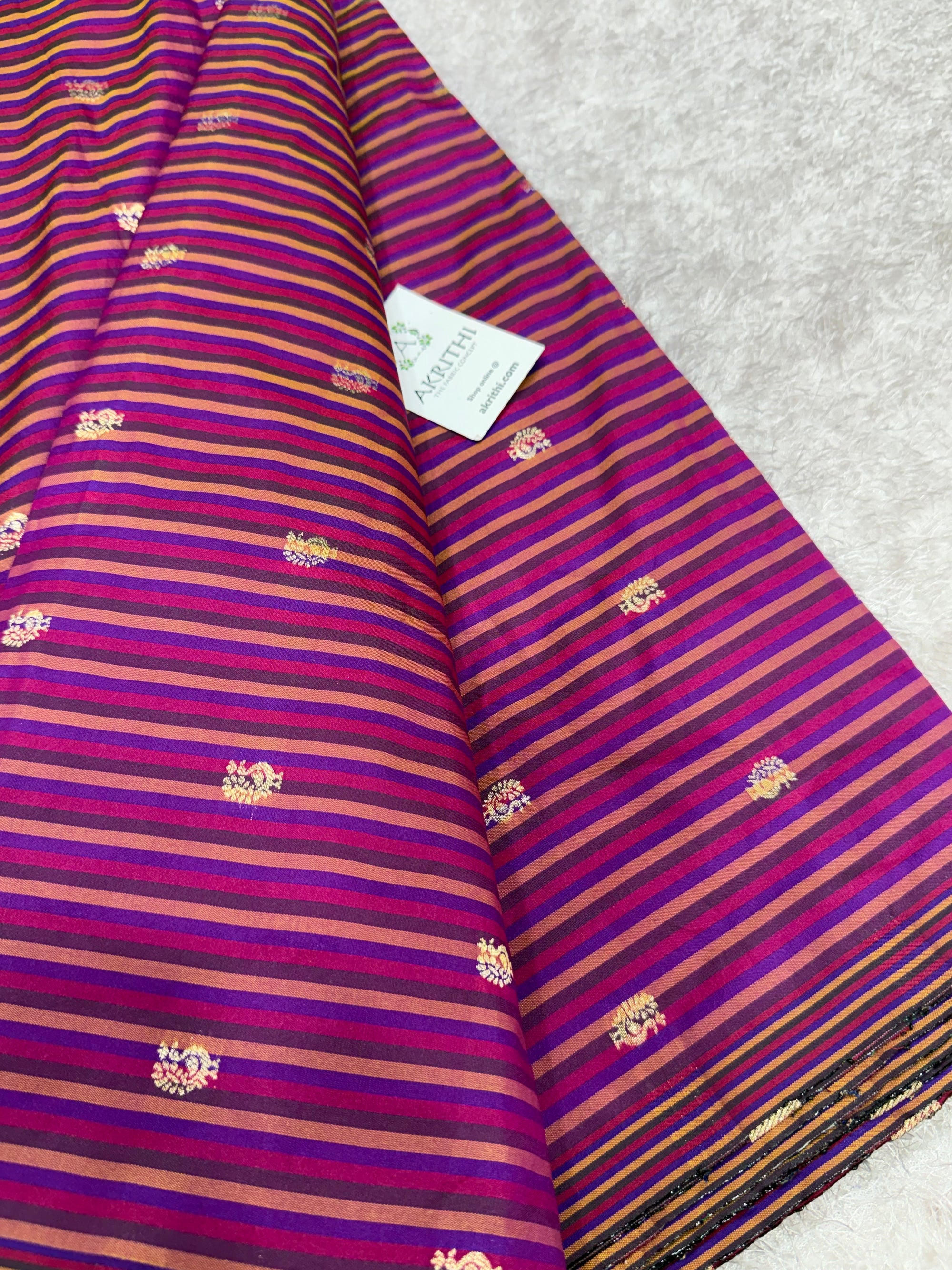 Semi Banarasi multi striped silk fabric