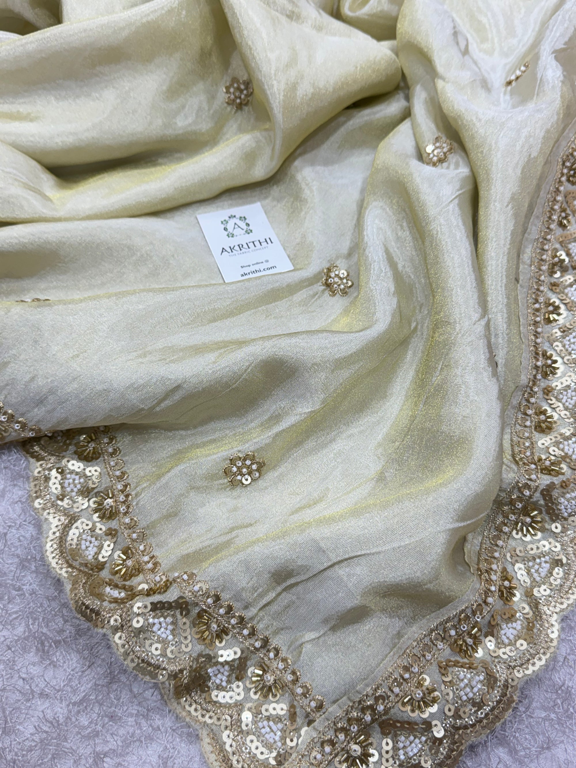Dyeable embroidered tissue dupatta