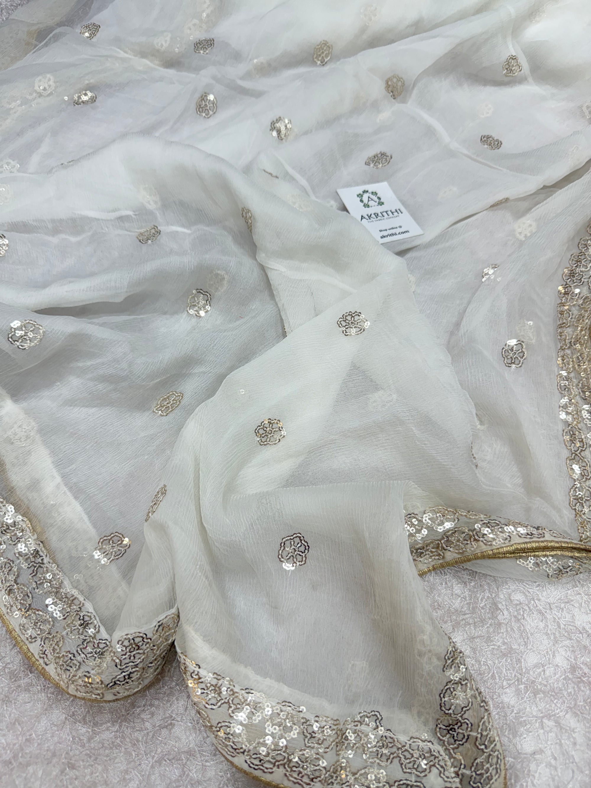 Dyeable embroidered chiffon dupatta