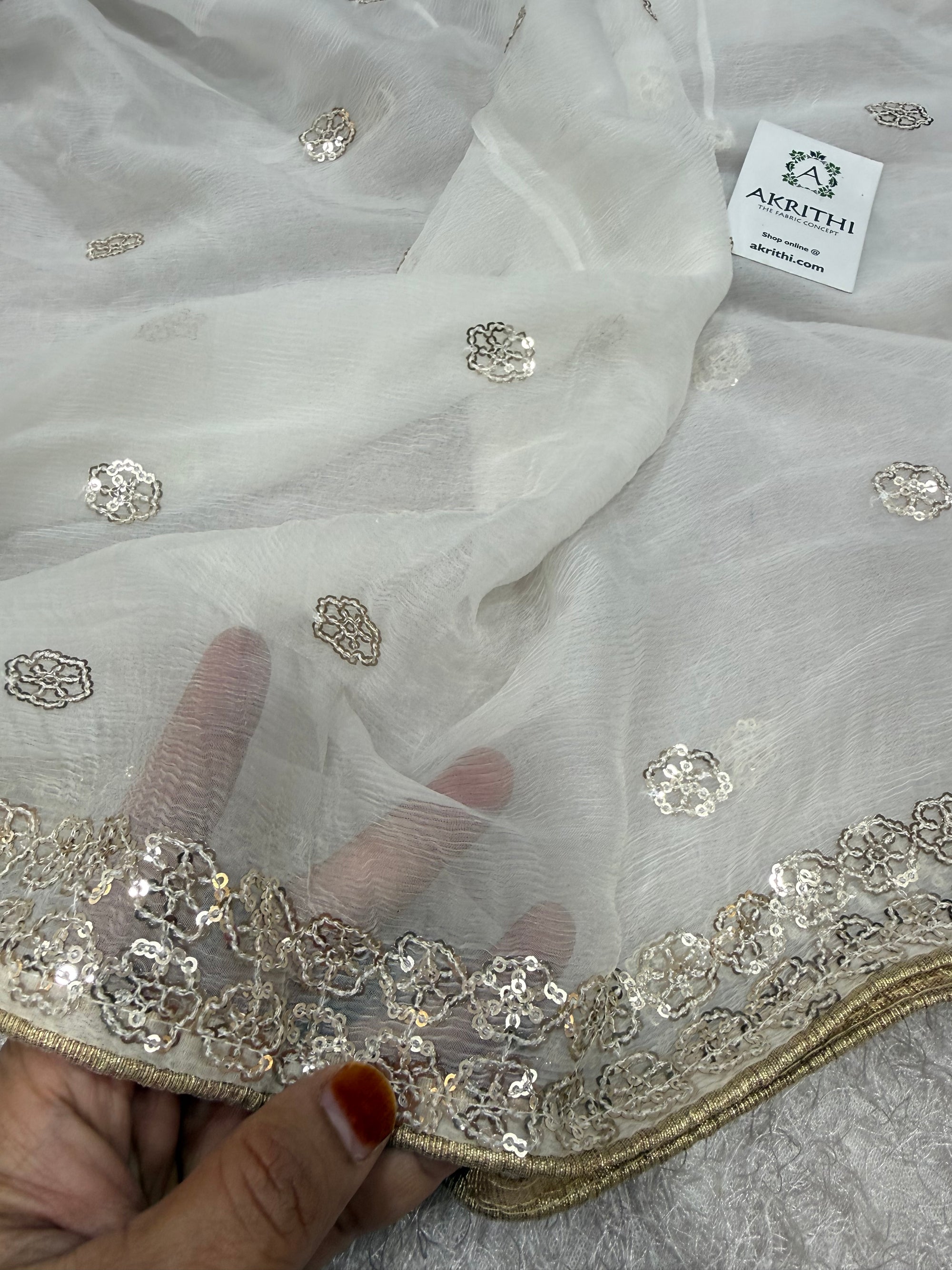 Dyeable embroidered chiffon dupatta