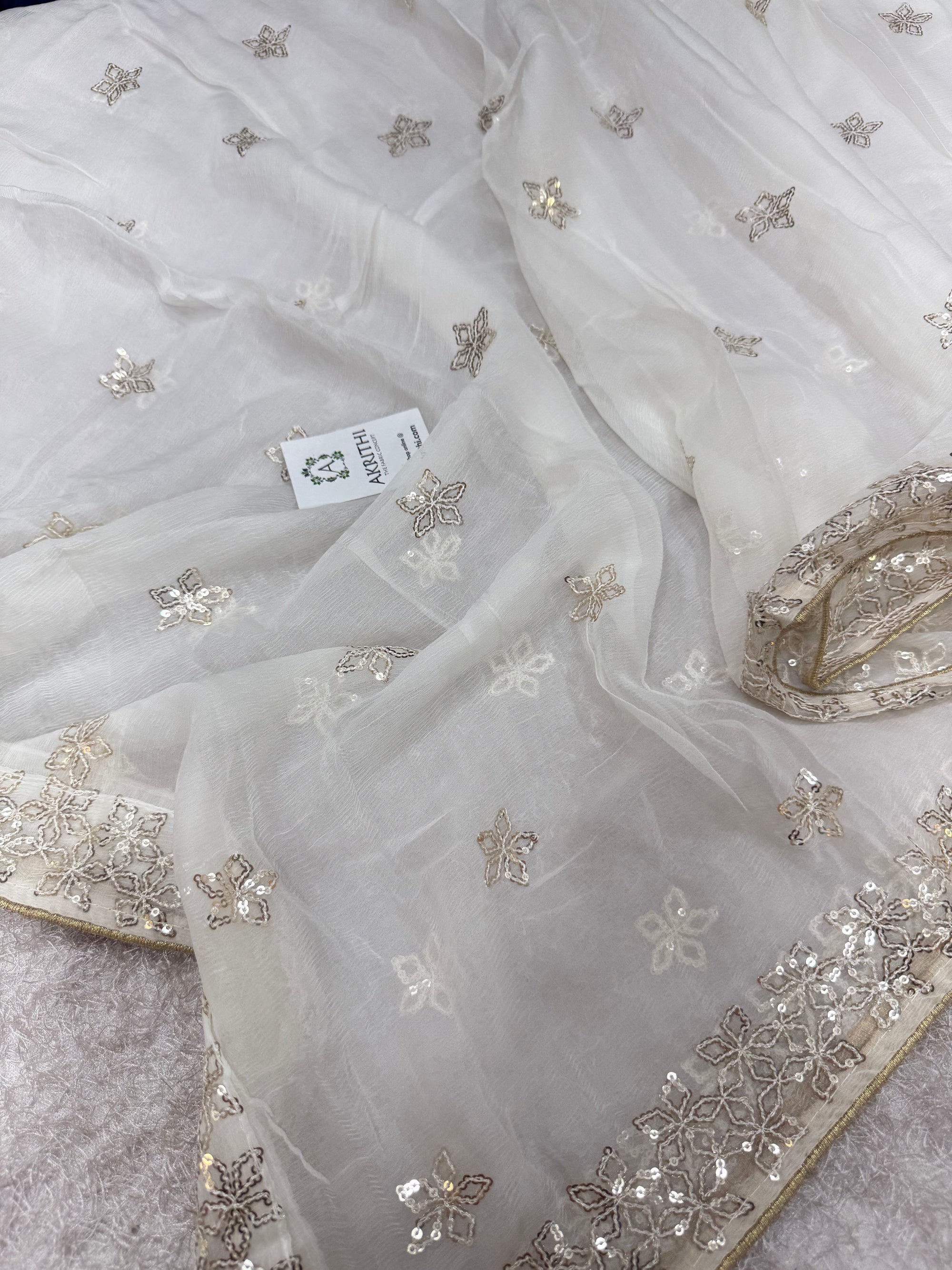 Dyeable embroidered chiffon dupatta