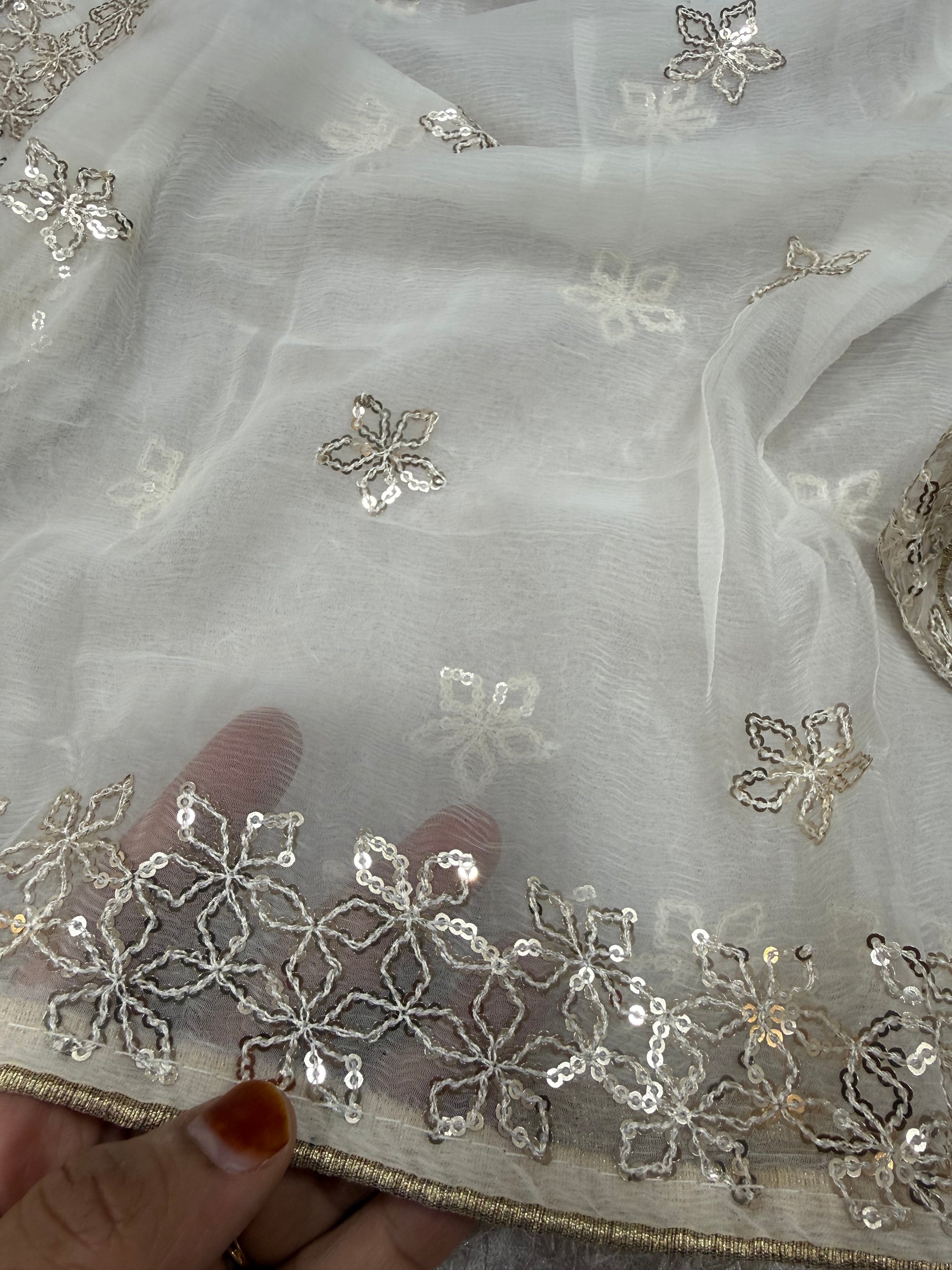 Dyeable embroidered chiffon dupatta