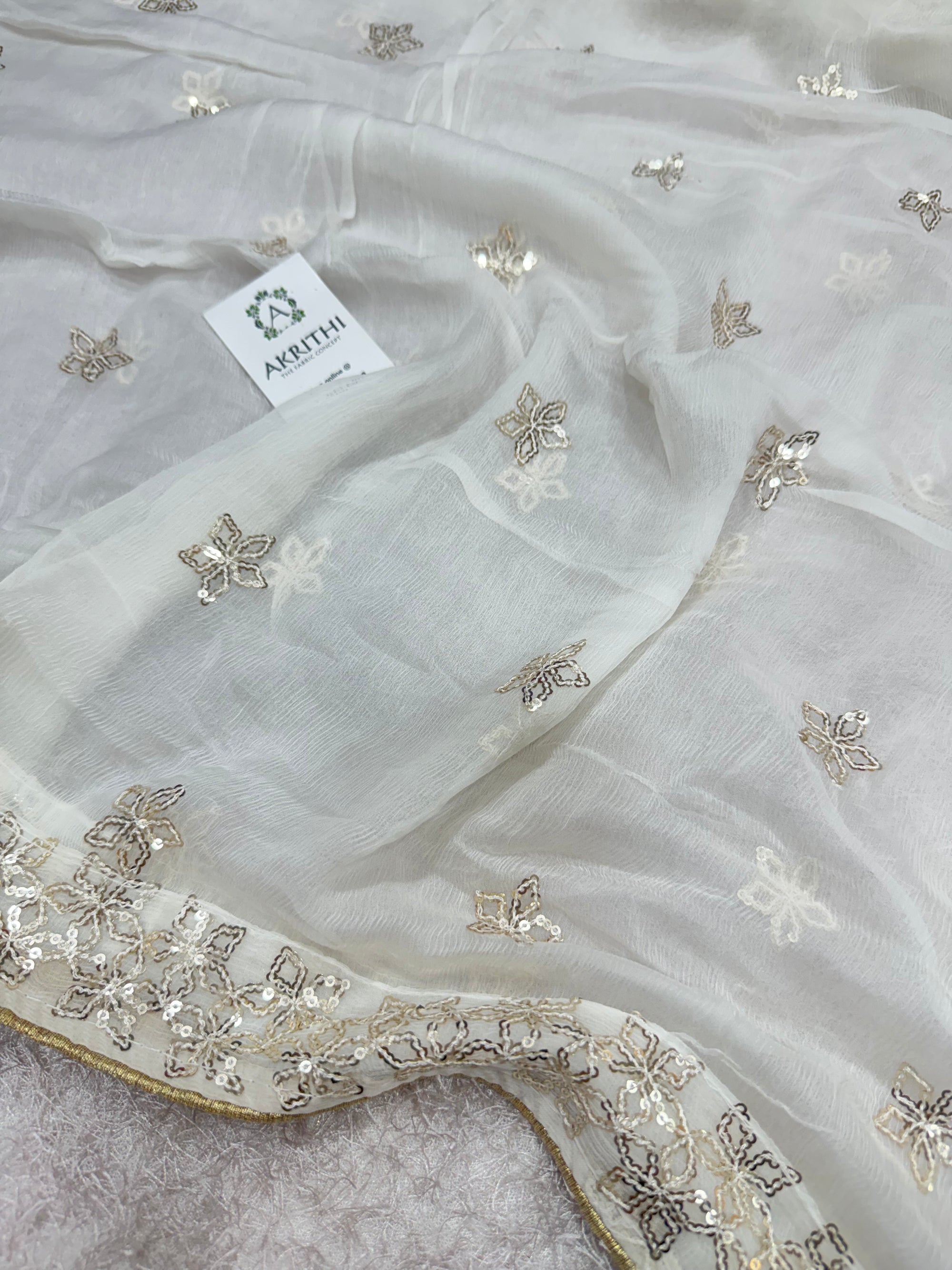 Dyeable embroidered chiffon dupatta