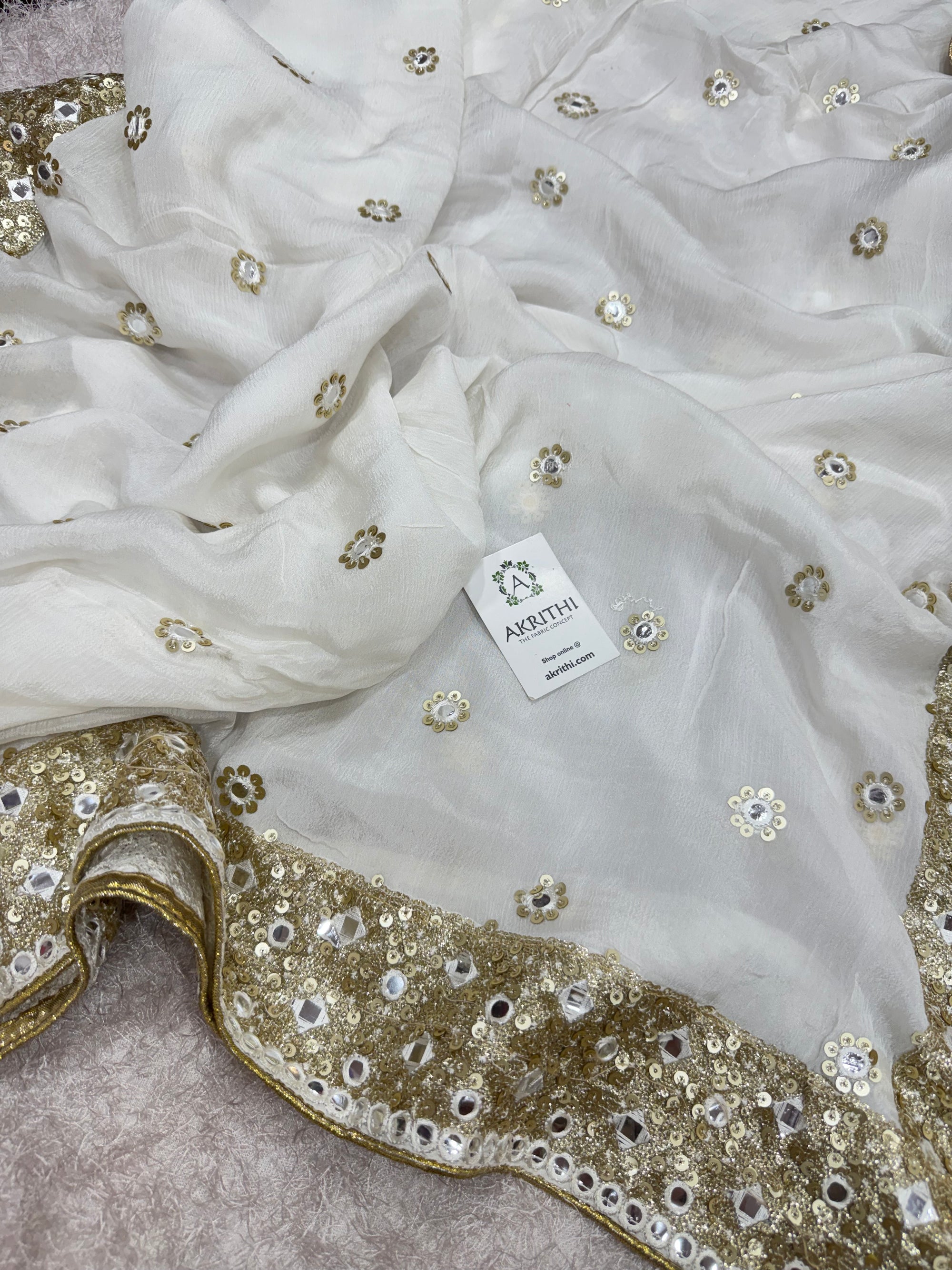 Dyeable embroidered chinon dupatta