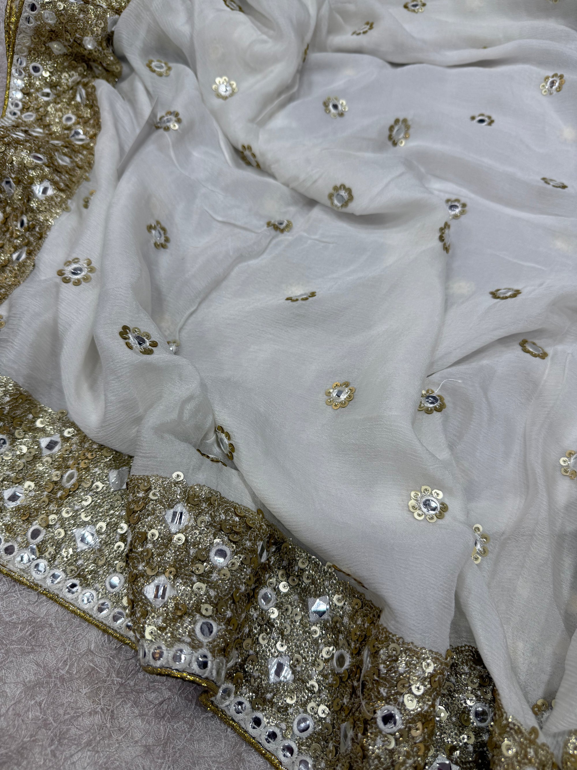 Dyeable embroidered chinon dupatta