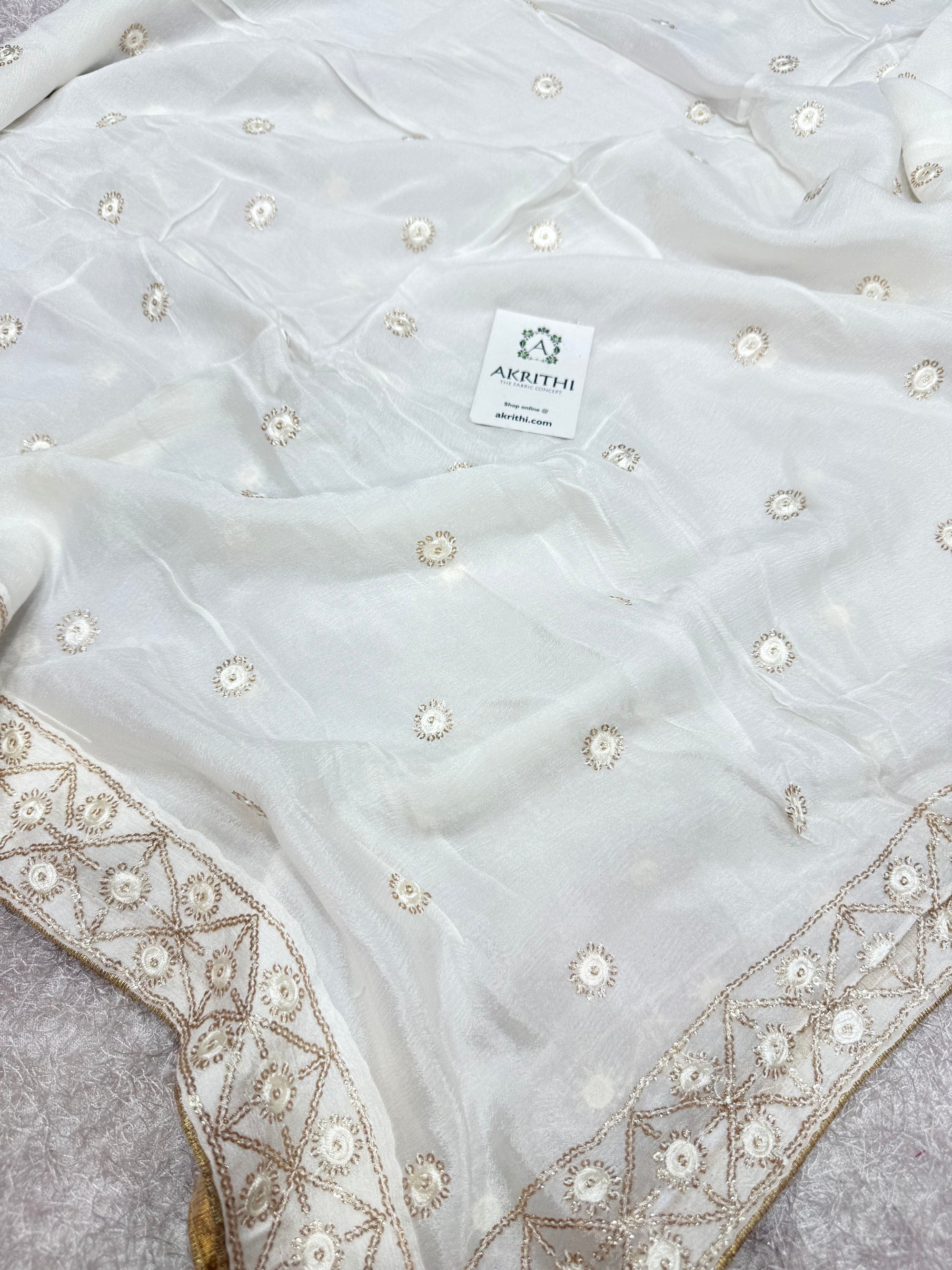 Dyeable embroidered chinon dupatta