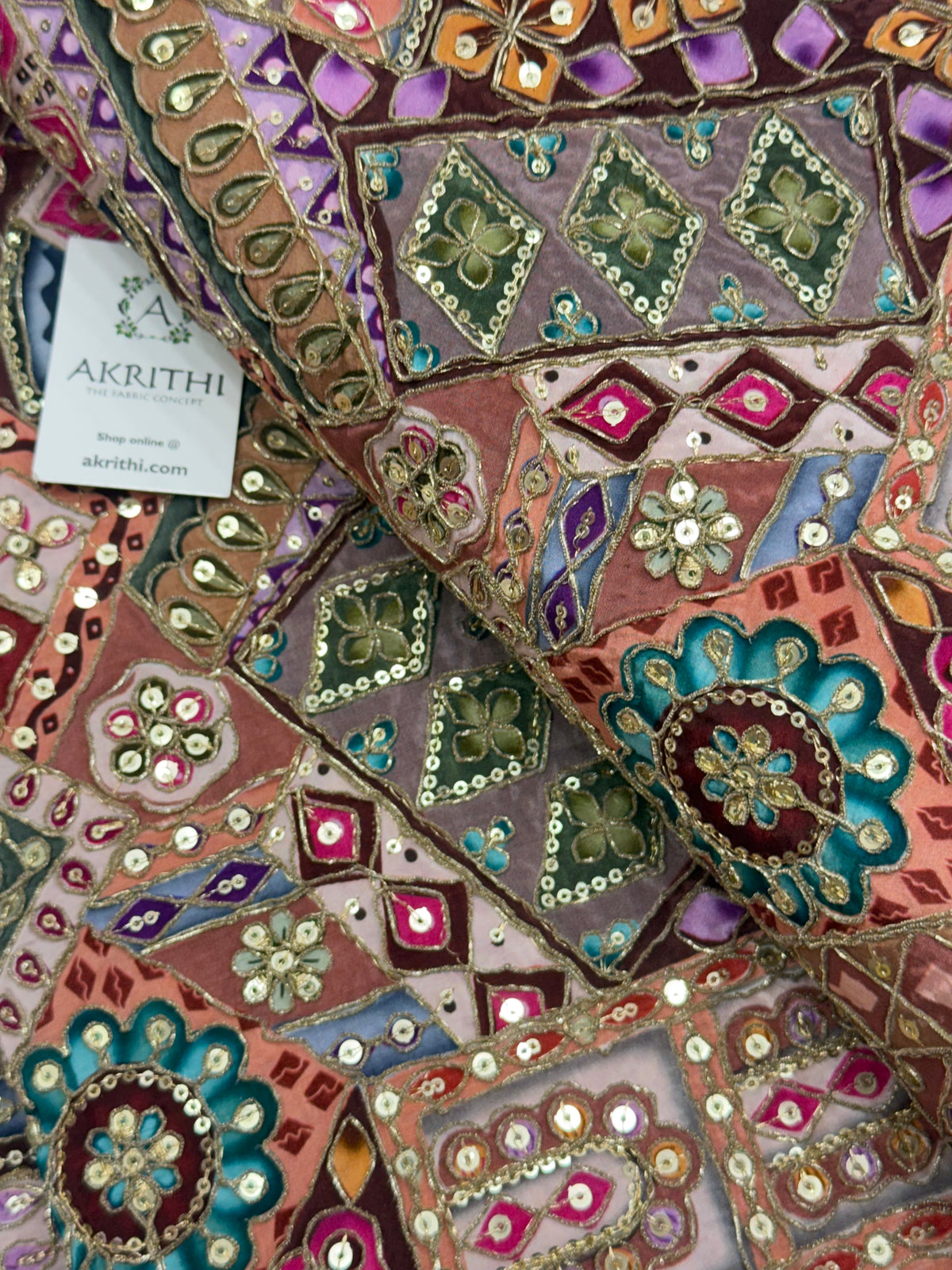 Embroidered pure crepe fabric With position print