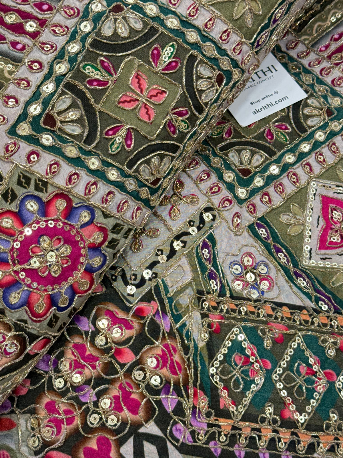 Embroidered pure crepe fabric With position print