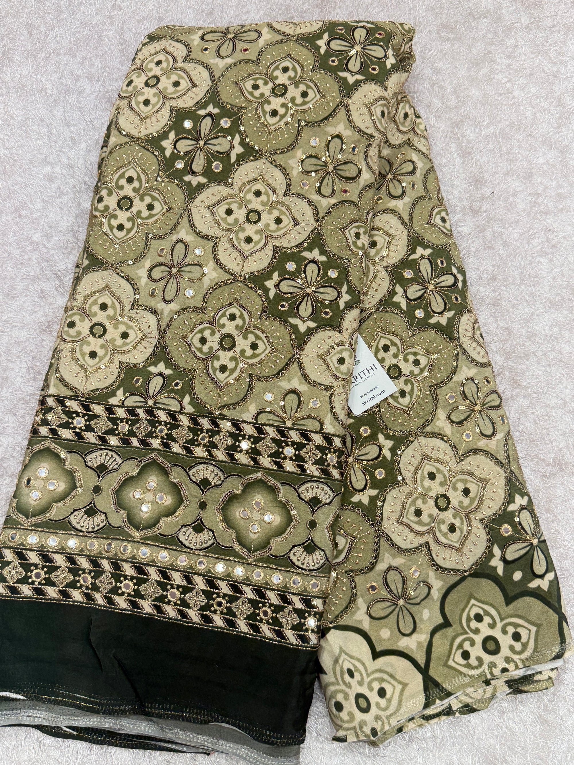 Embroidered pure crepe fabric With position print