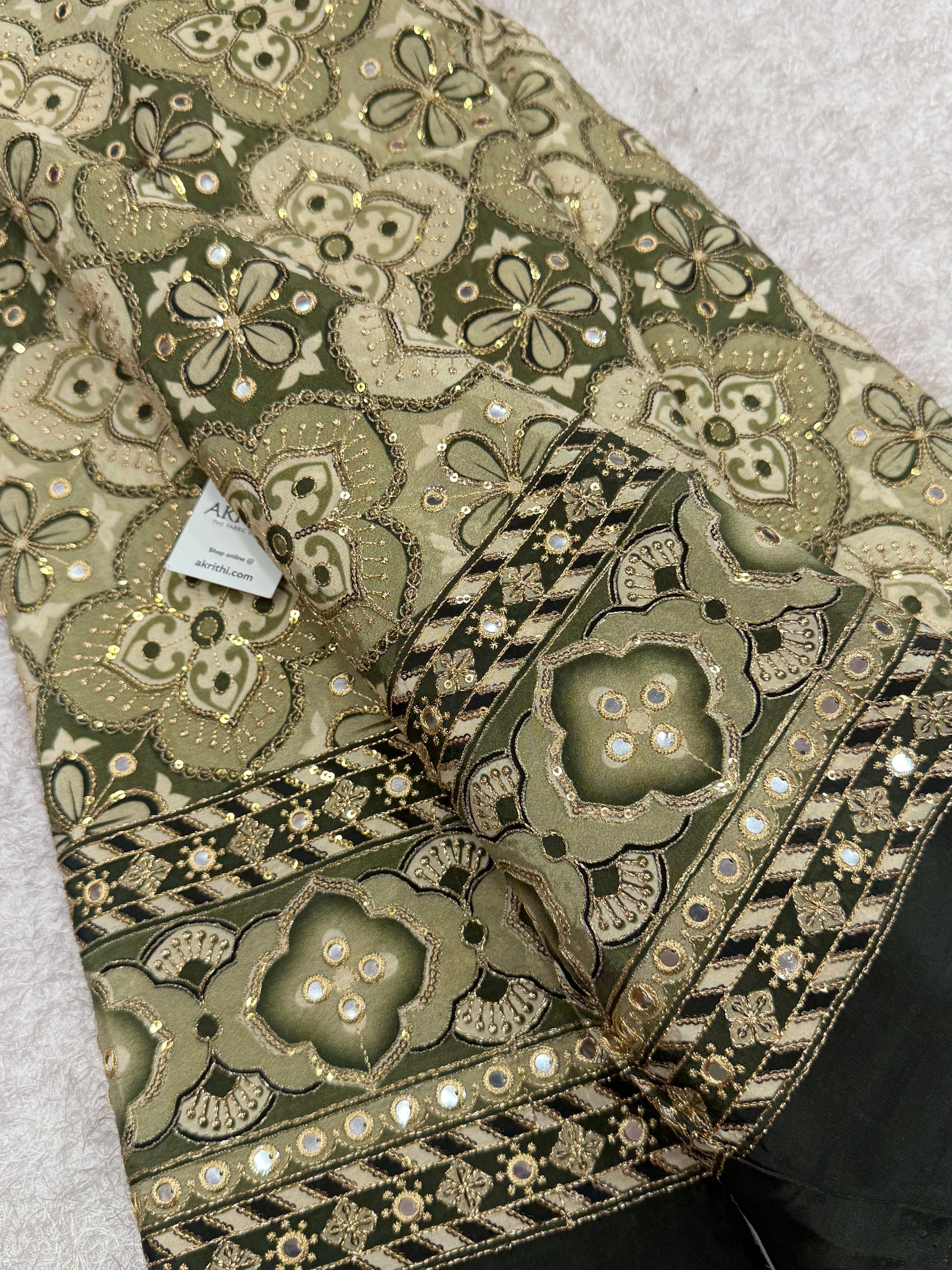 Embroidered pure crepe fabric With position print