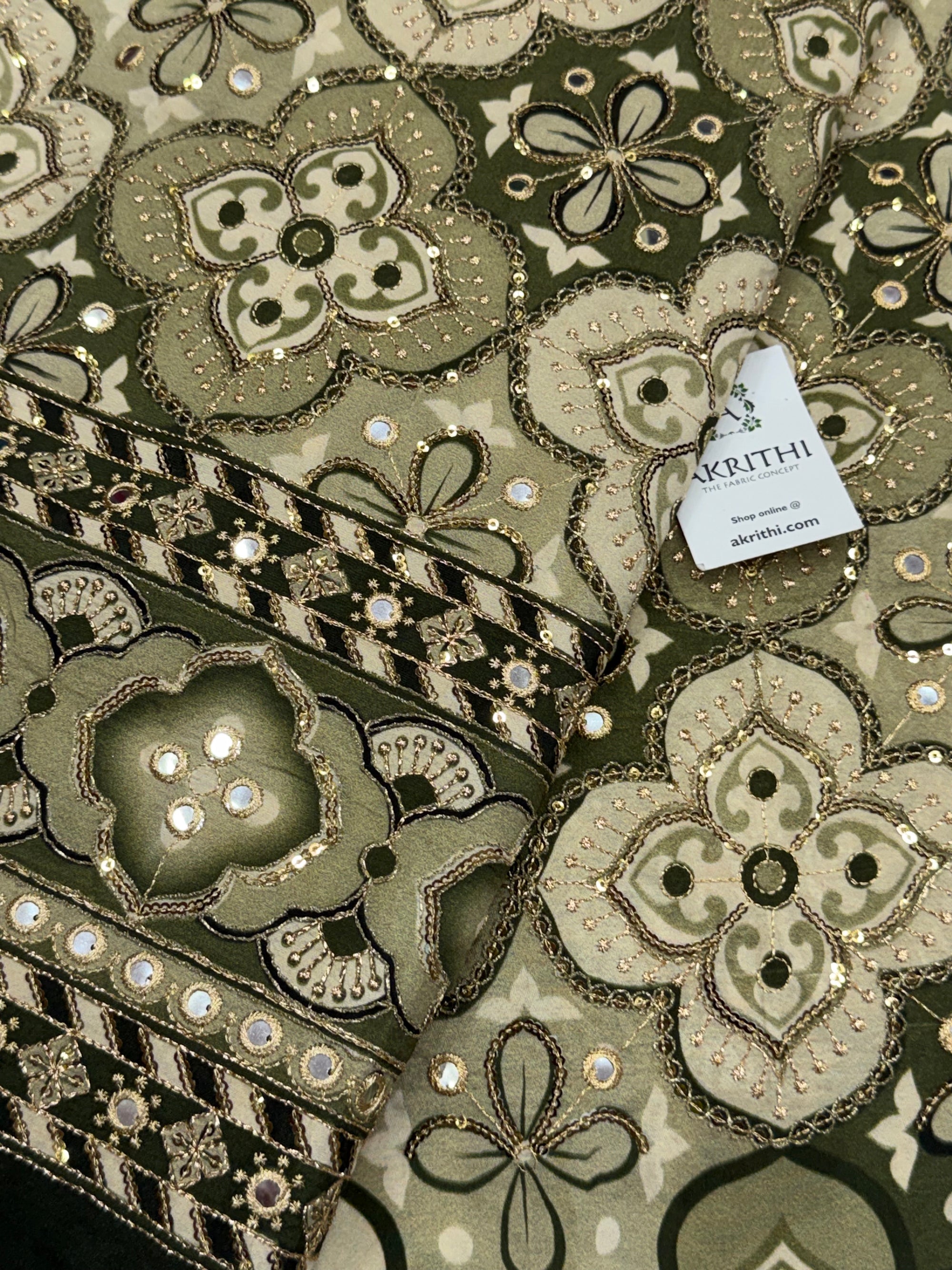 Embroidered pure crepe fabric With position print