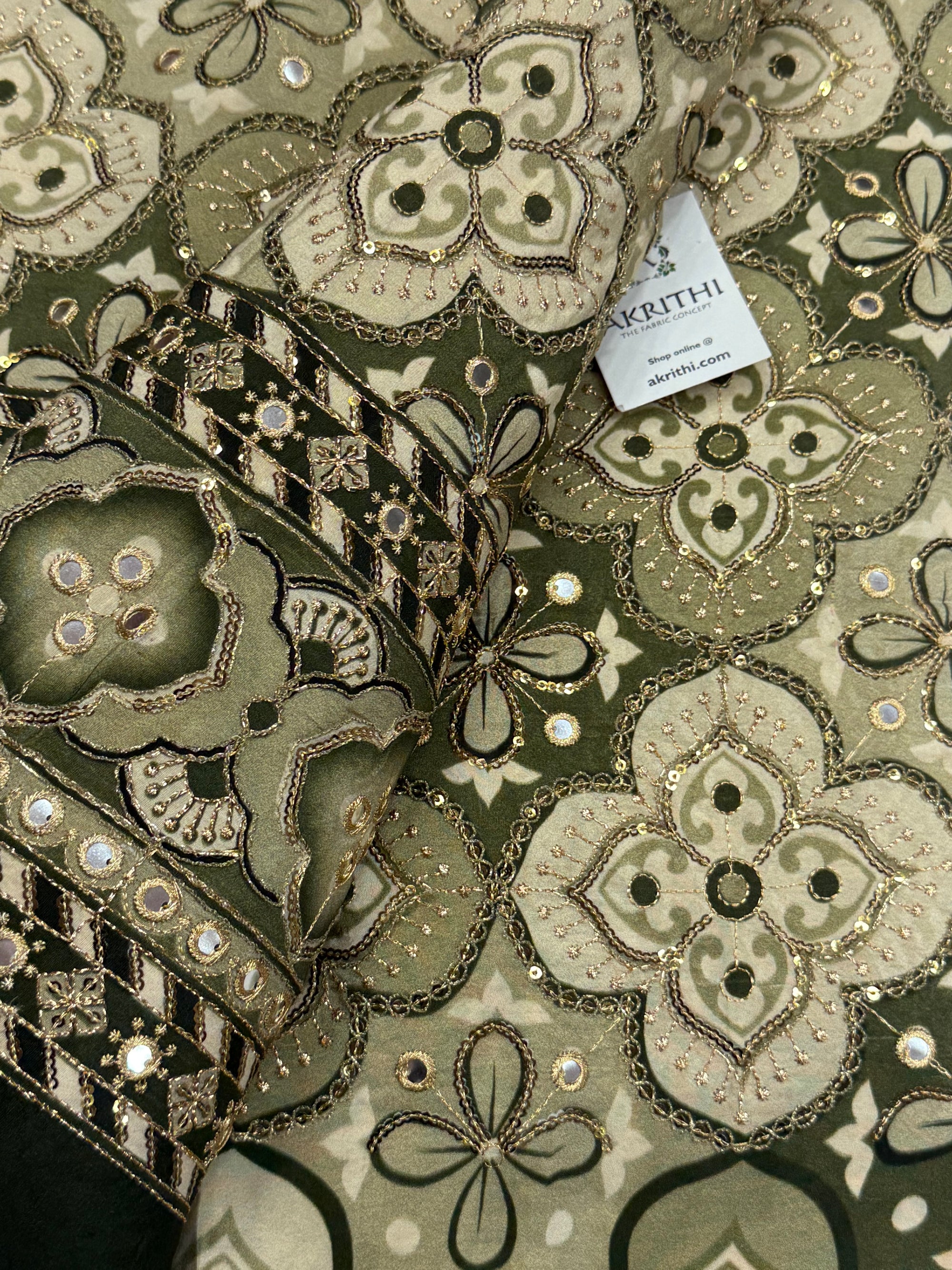 Embroidered pure crepe fabric With position print