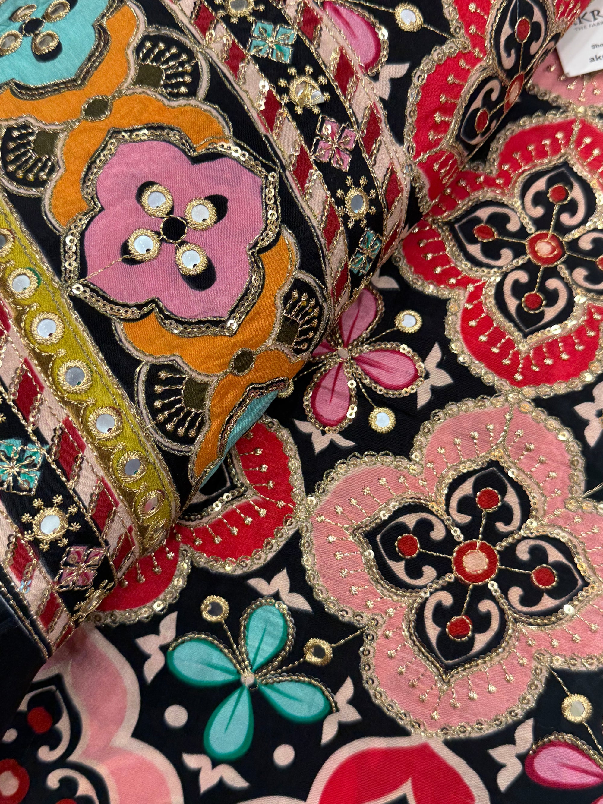 Embroidered pure crepe fabric With position print