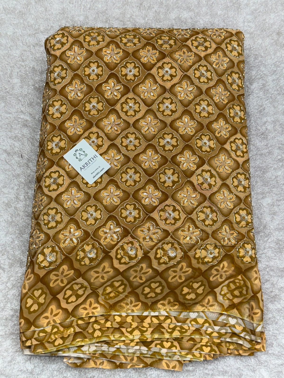 Embroidered pure crepe fabric With position print