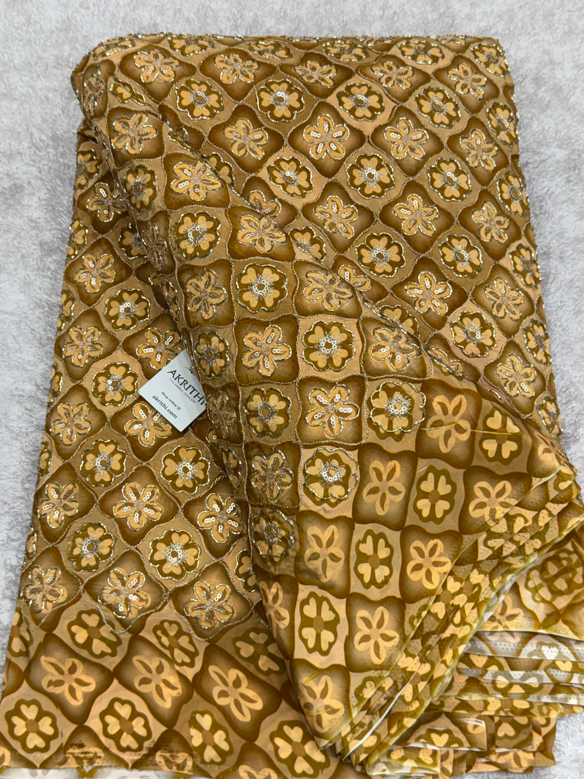Embroidered pure crepe fabric With position print