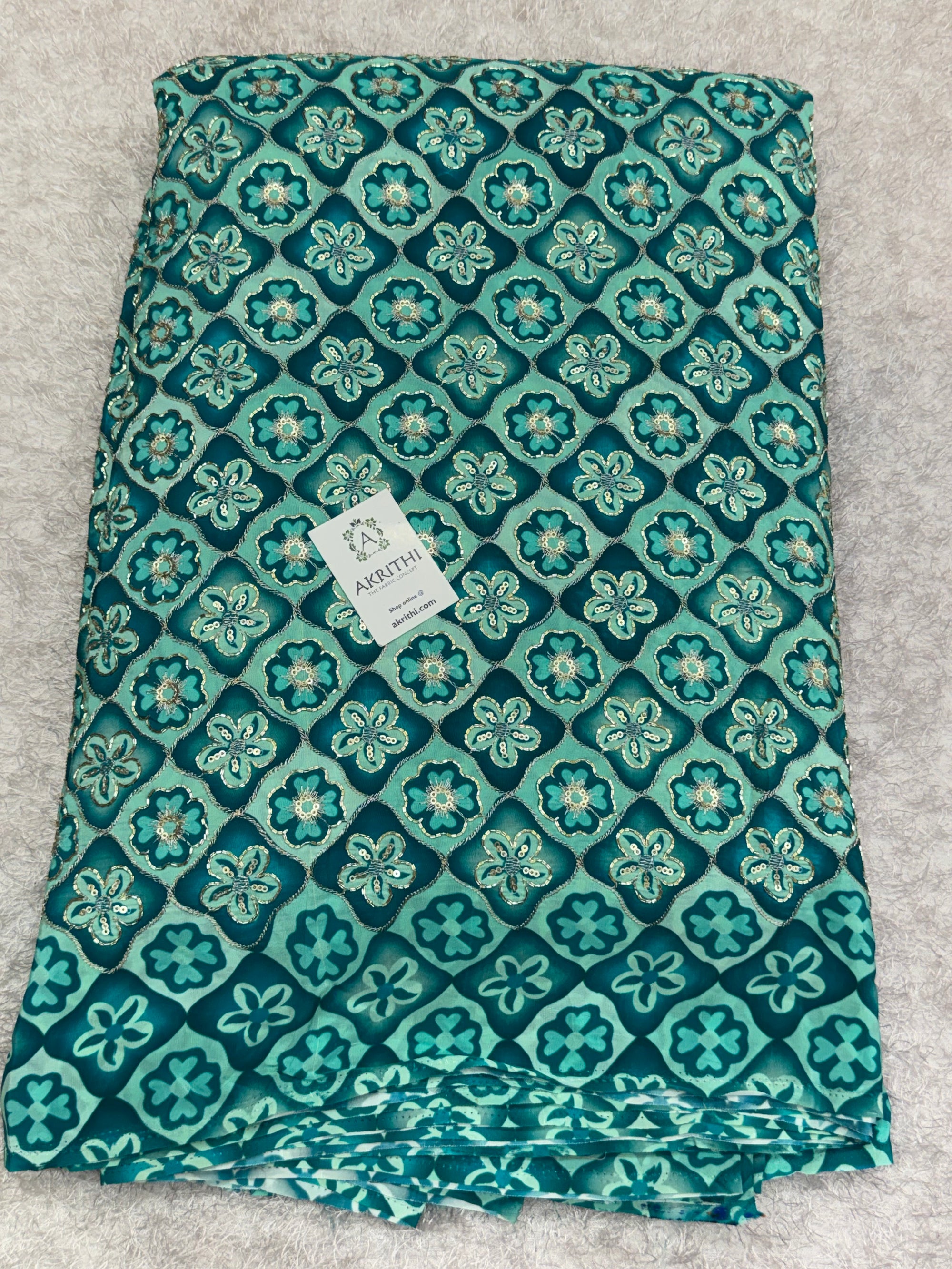 Embroidered pure crepe fabric With position print