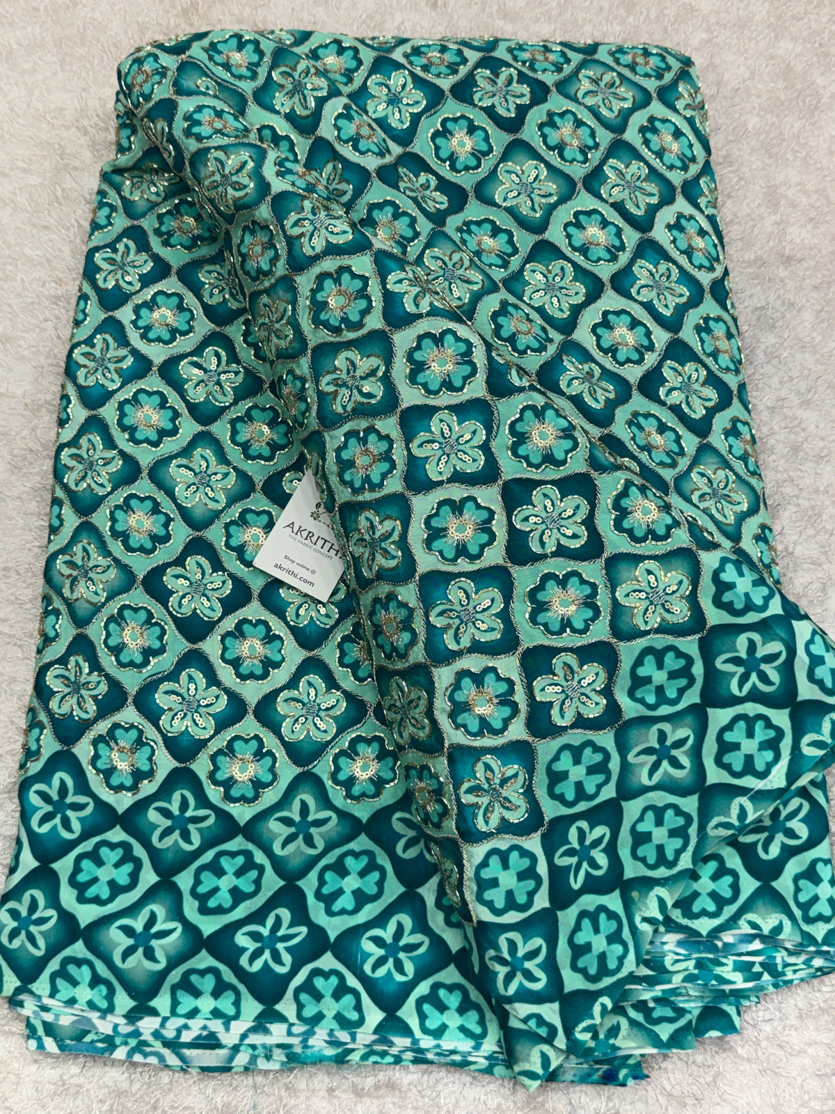 Embroidered pure crepe fabric With position print