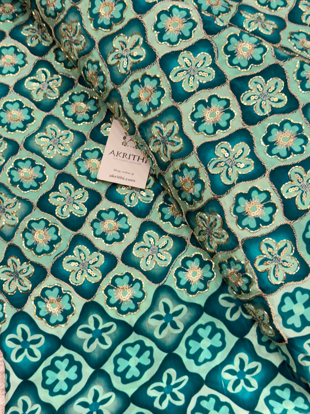 Embroidered pure crepe fabric With position print