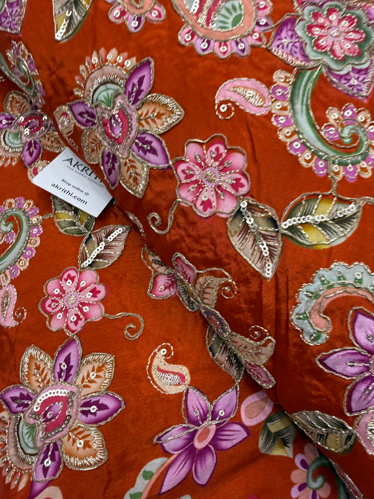 Embroidered pure crepe fabric With position print