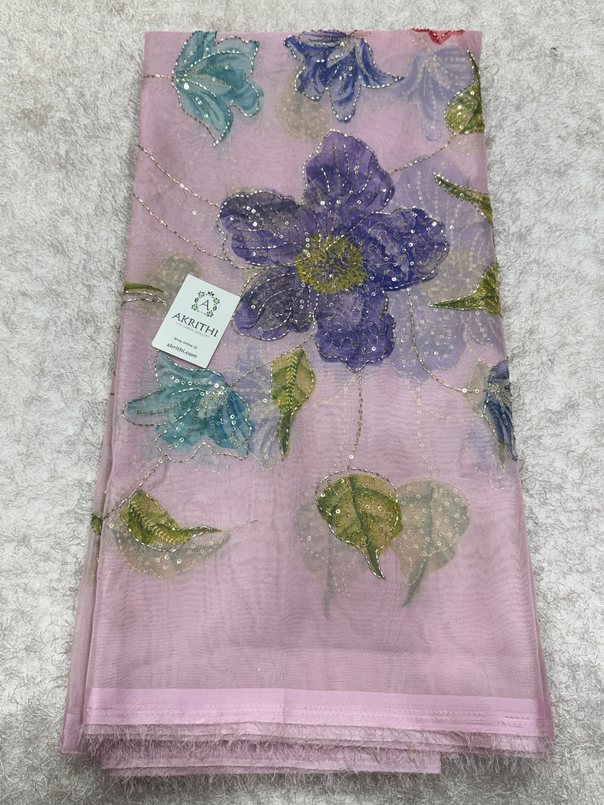 Embroidered soft viscose organza fabric