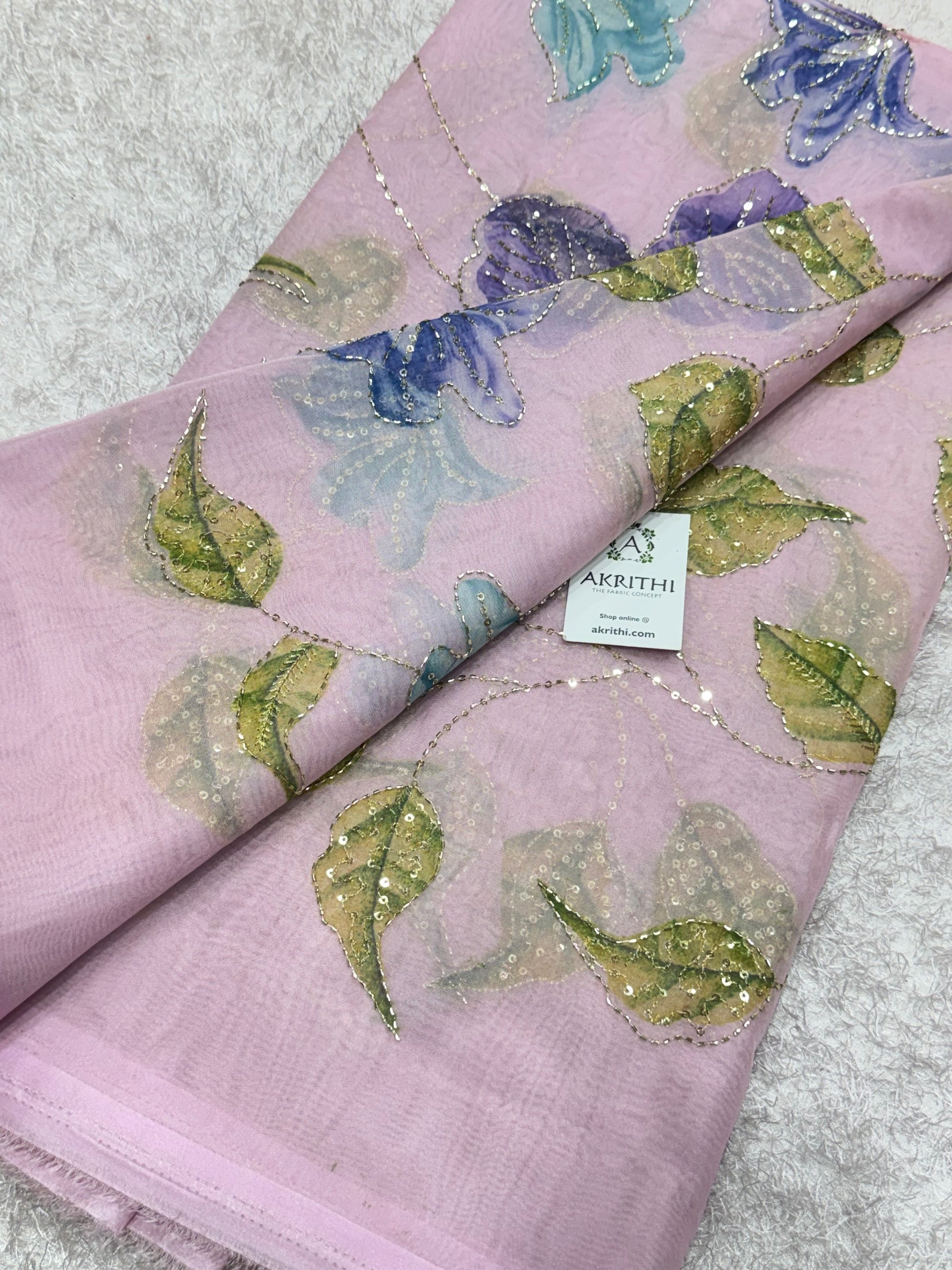 Embroidered soft viscose organza fabric
