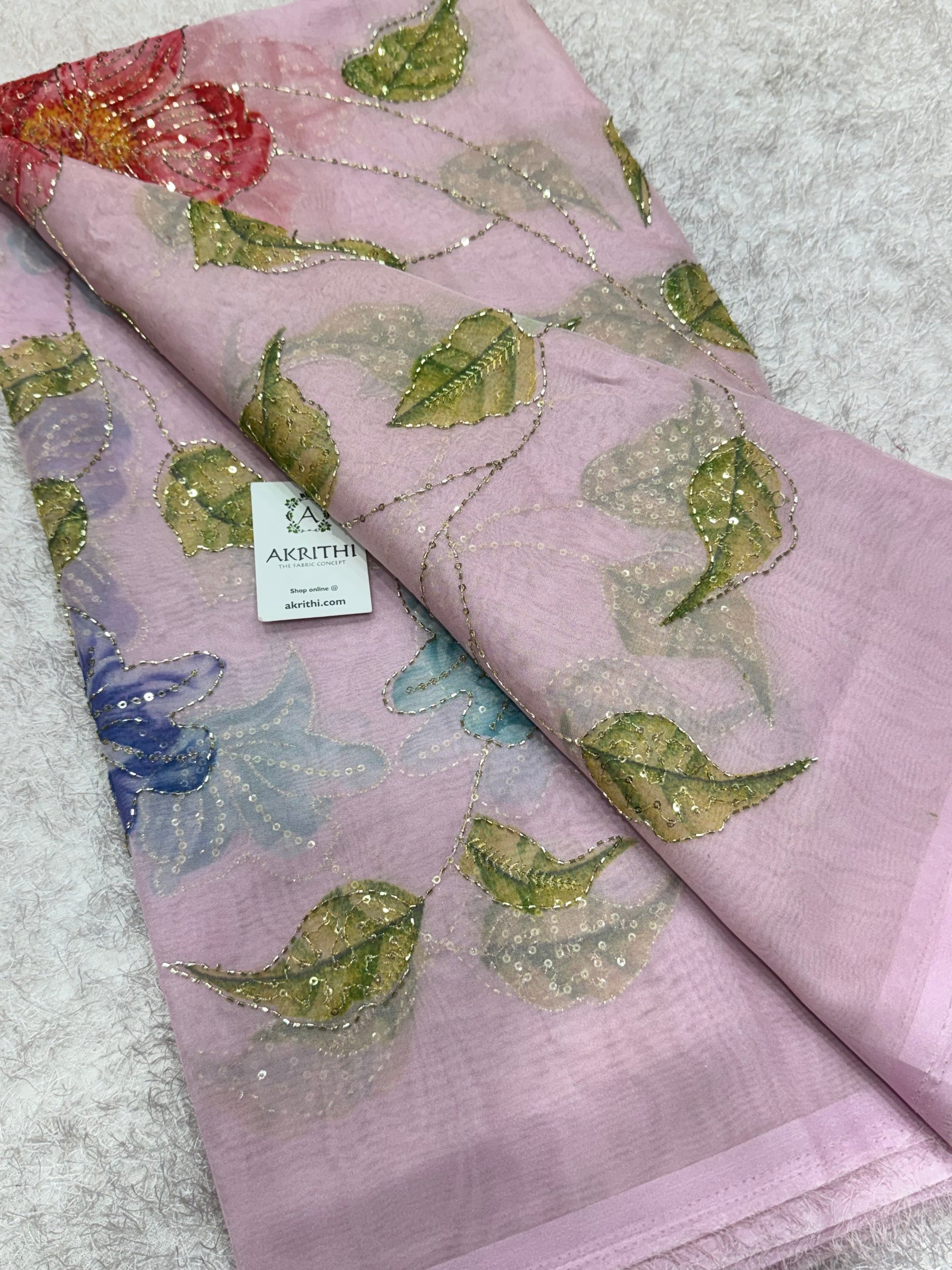 Embroidered soft viscose organza fabric
