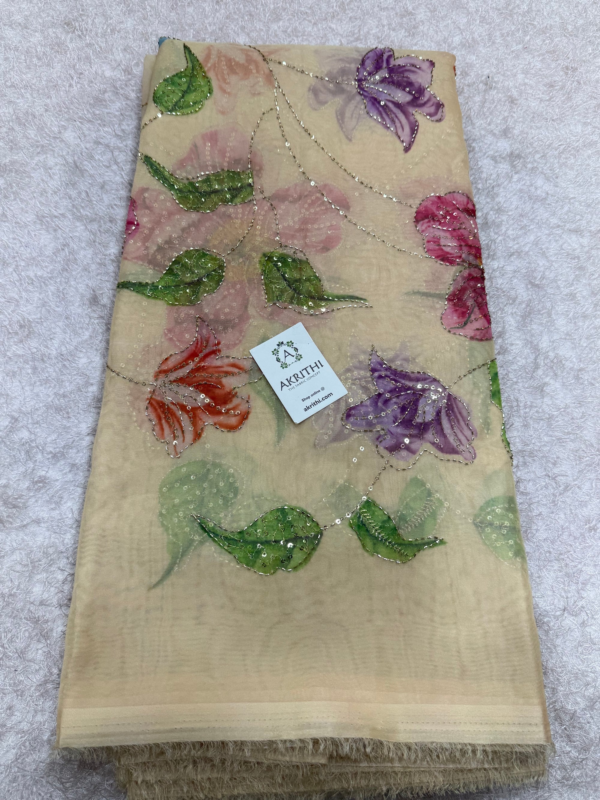 Embroidered soft viscose organza fabric