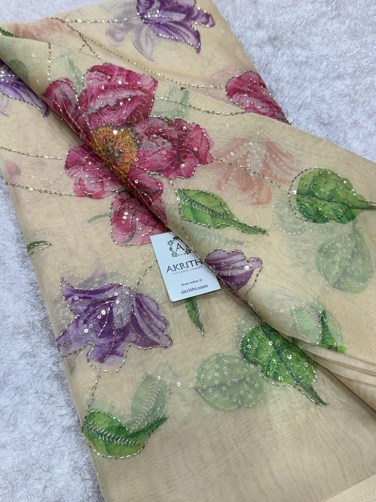 Embroidered soft viscose organza fabric