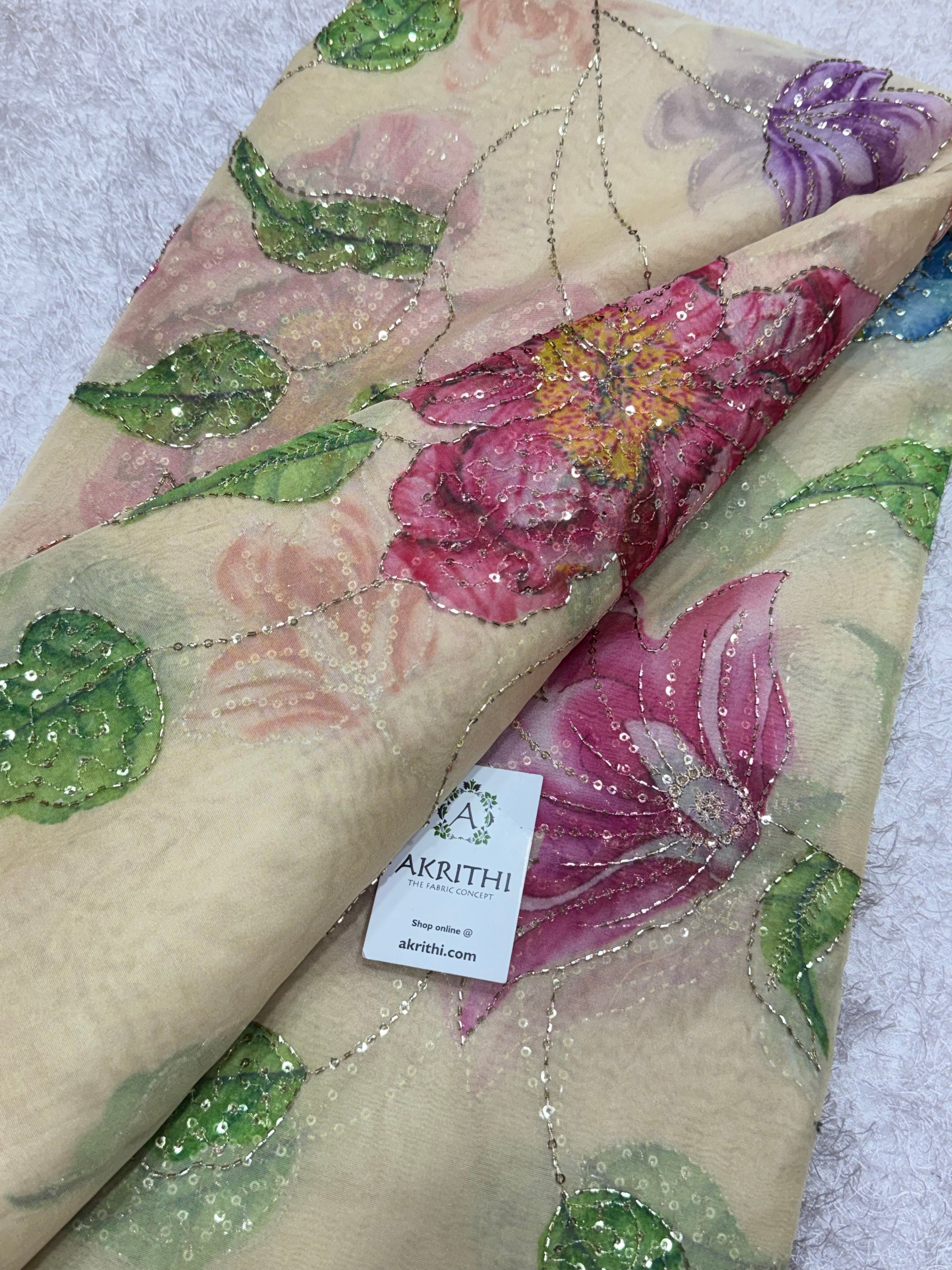 Embroidered soft viscose organza fabric
