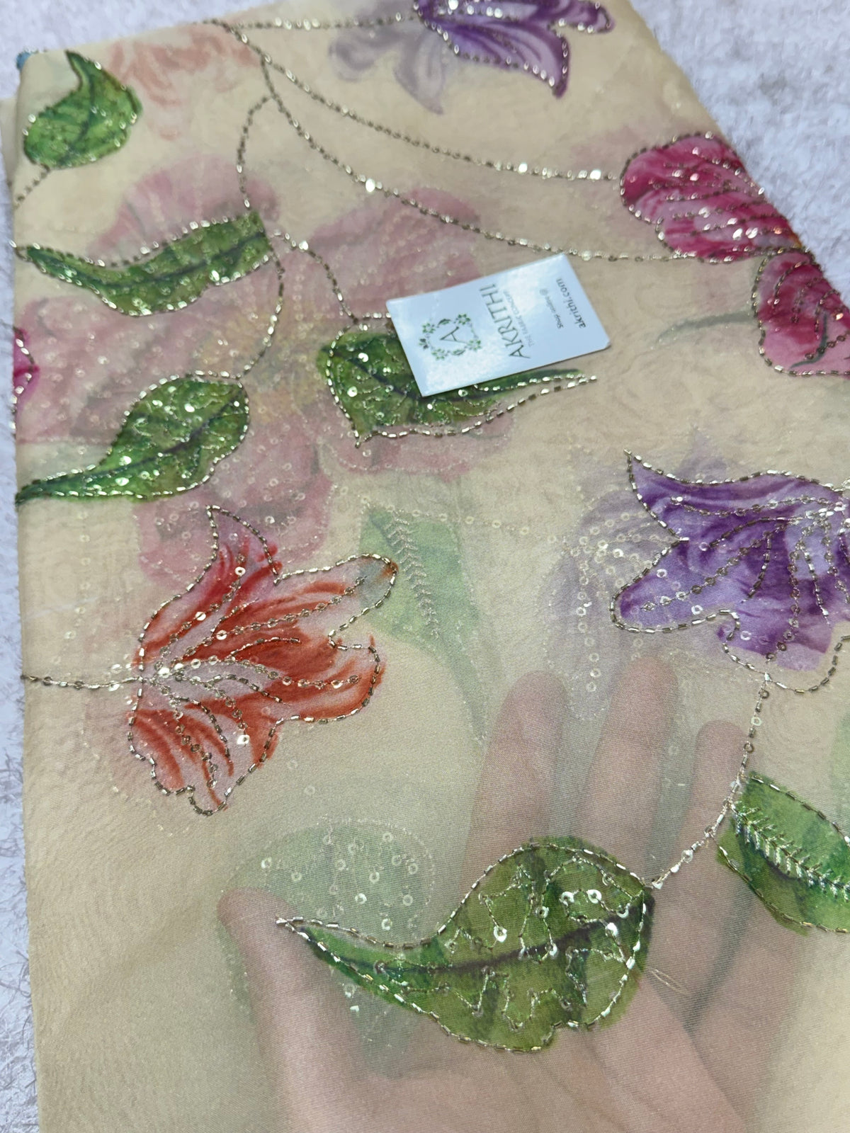 Embroidered soft viscose organza fabric