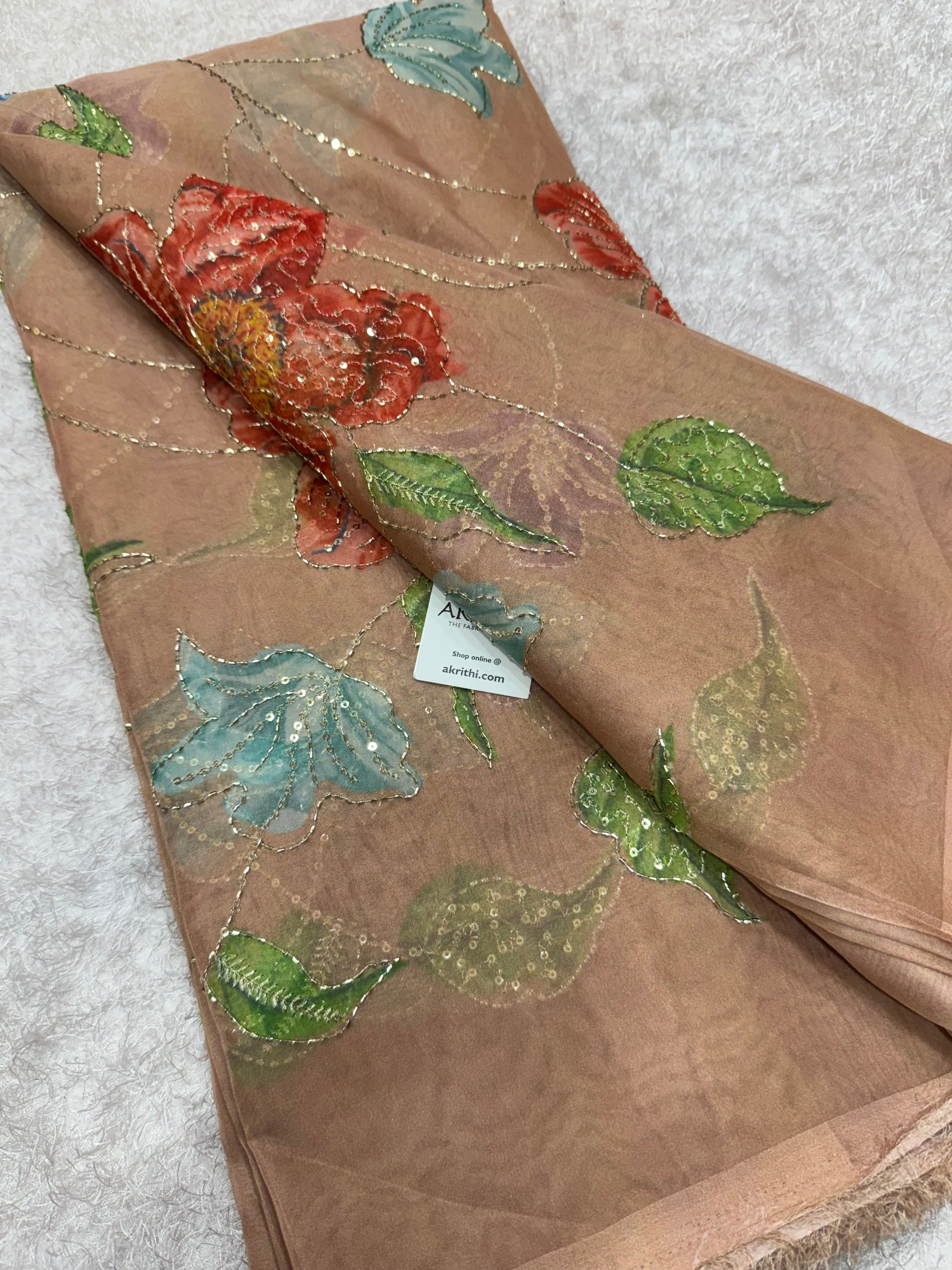 Embroidered soft viscose organza fabric