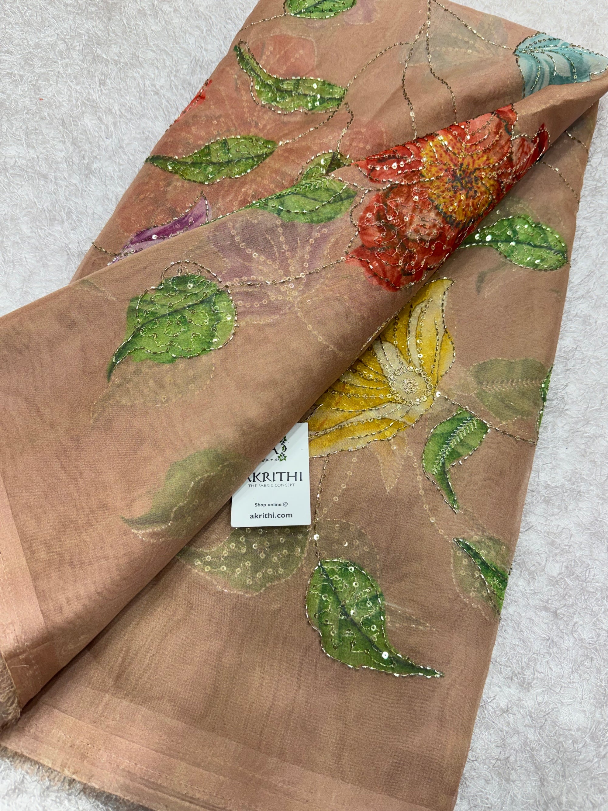 Embroidered soft viscose organza fabric