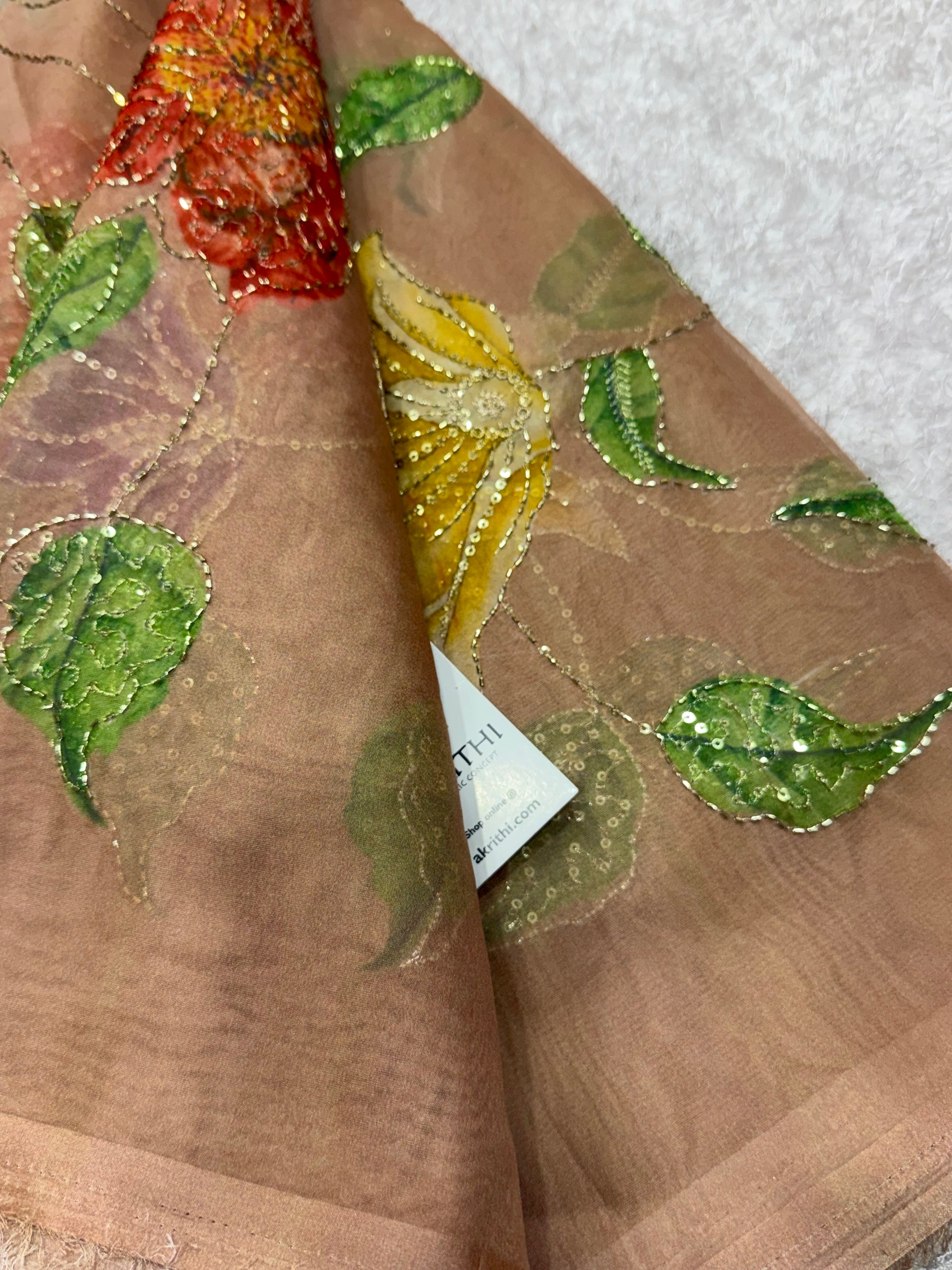 Embroidered soft viscose organza fabric