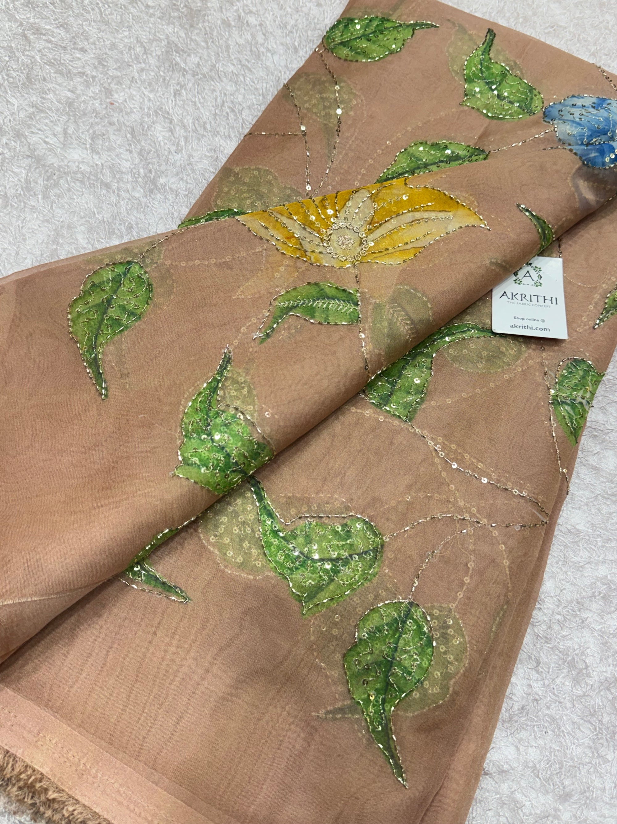 Embroidered soft viscose organza fabric